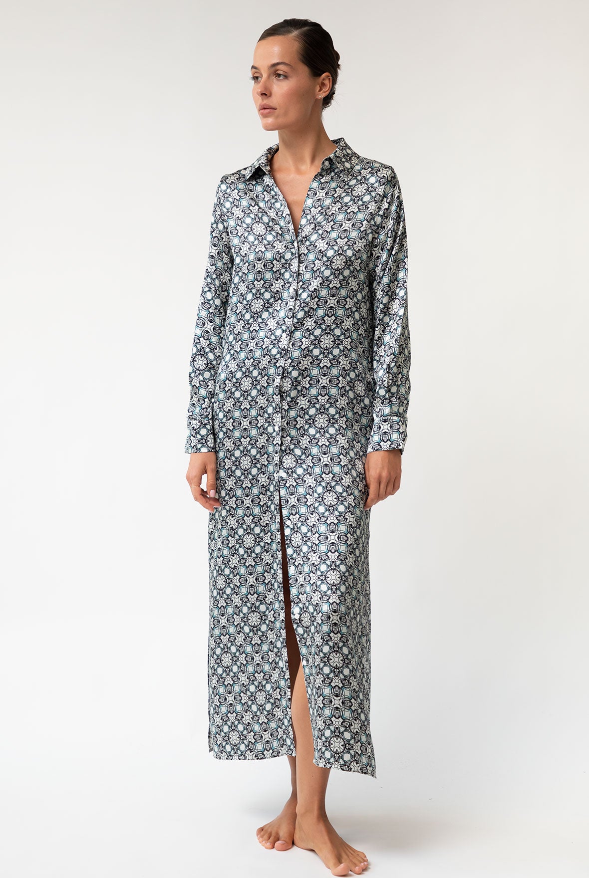 Black Crystal Neo Geo Silk Shirt Dress