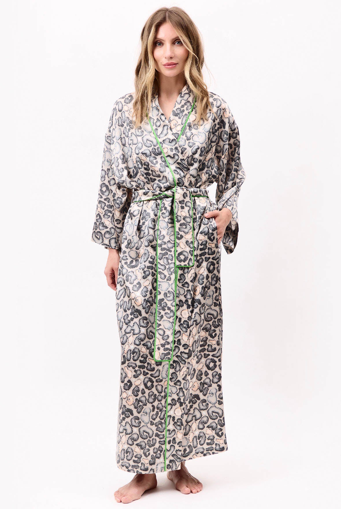 Silk Long Kimono Robe Animal Print