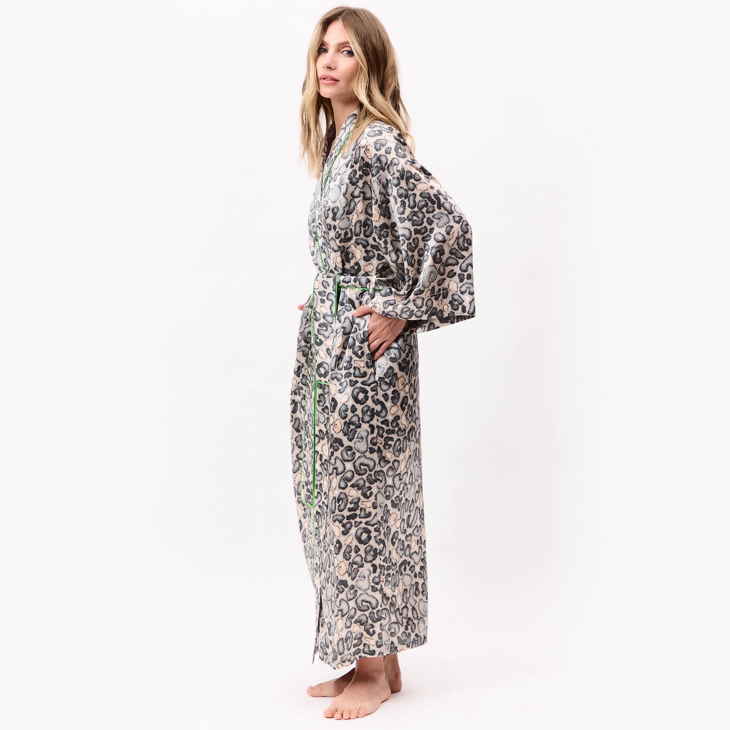 Silk Long Kimono Robe Animal Print