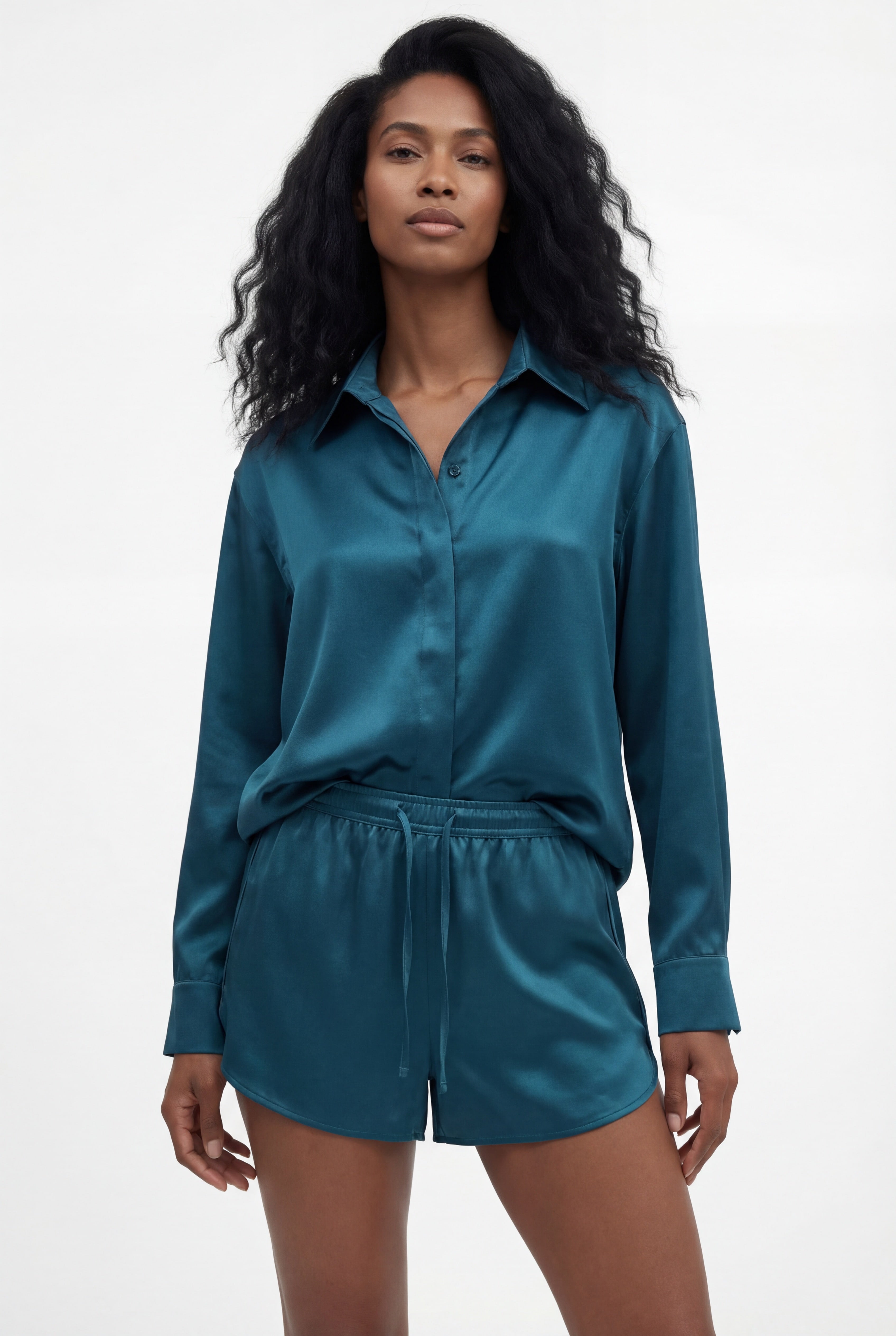 The Lady Silk Shirt Teal Eclipse