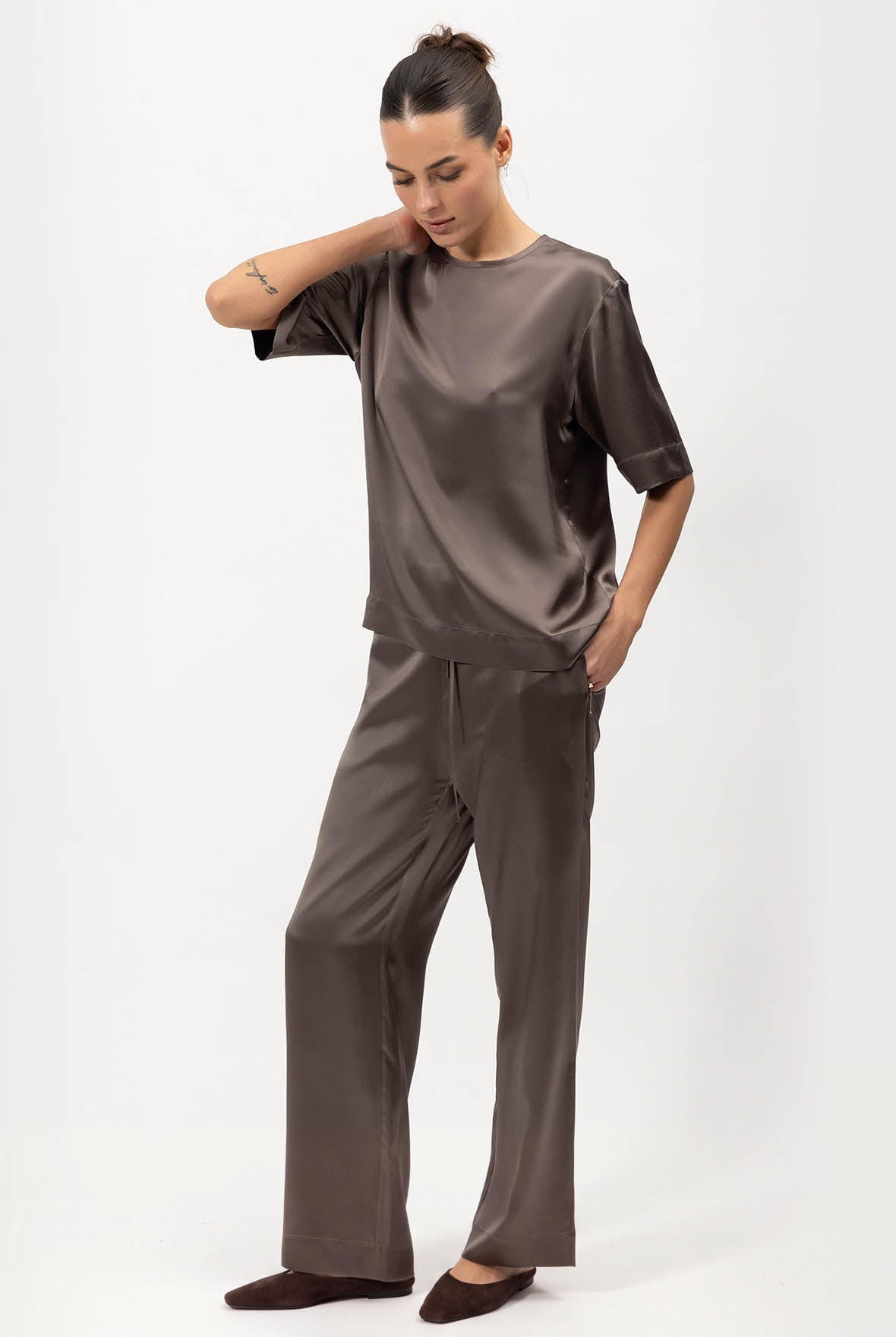 The Lady Silk Trousers Future Brown