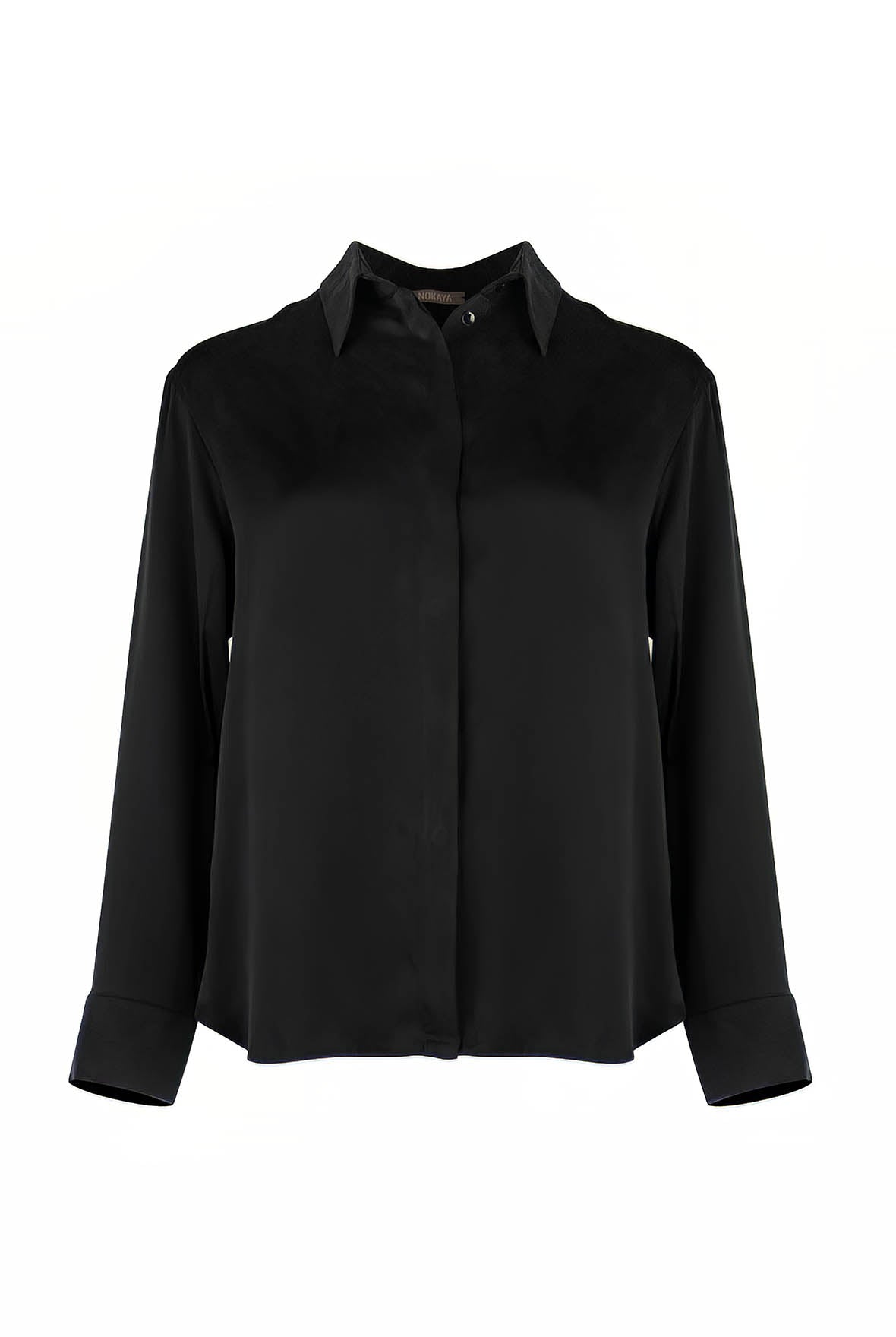 Women silk shirt with collar and concealed buttons.