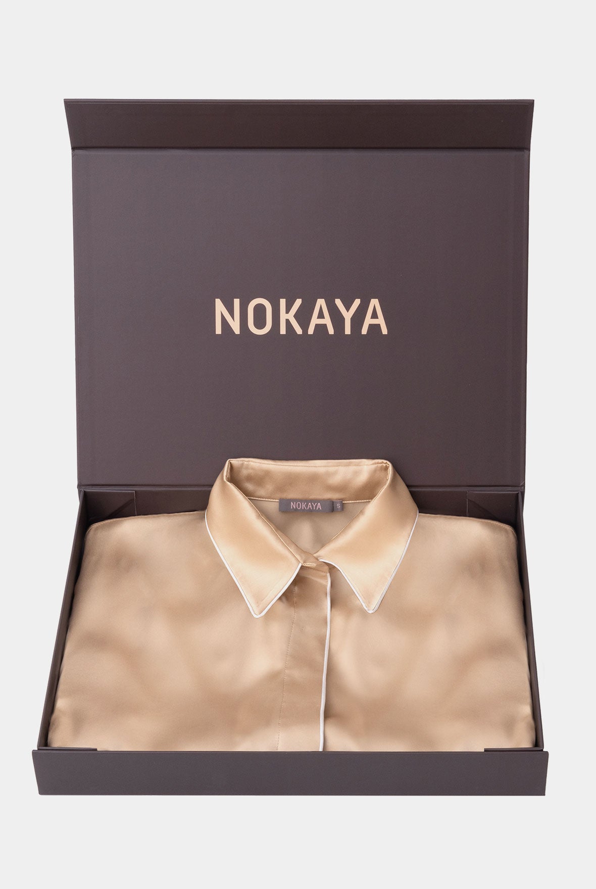 Women's silk pyjamas Nokaya in beige in the Gift box. 