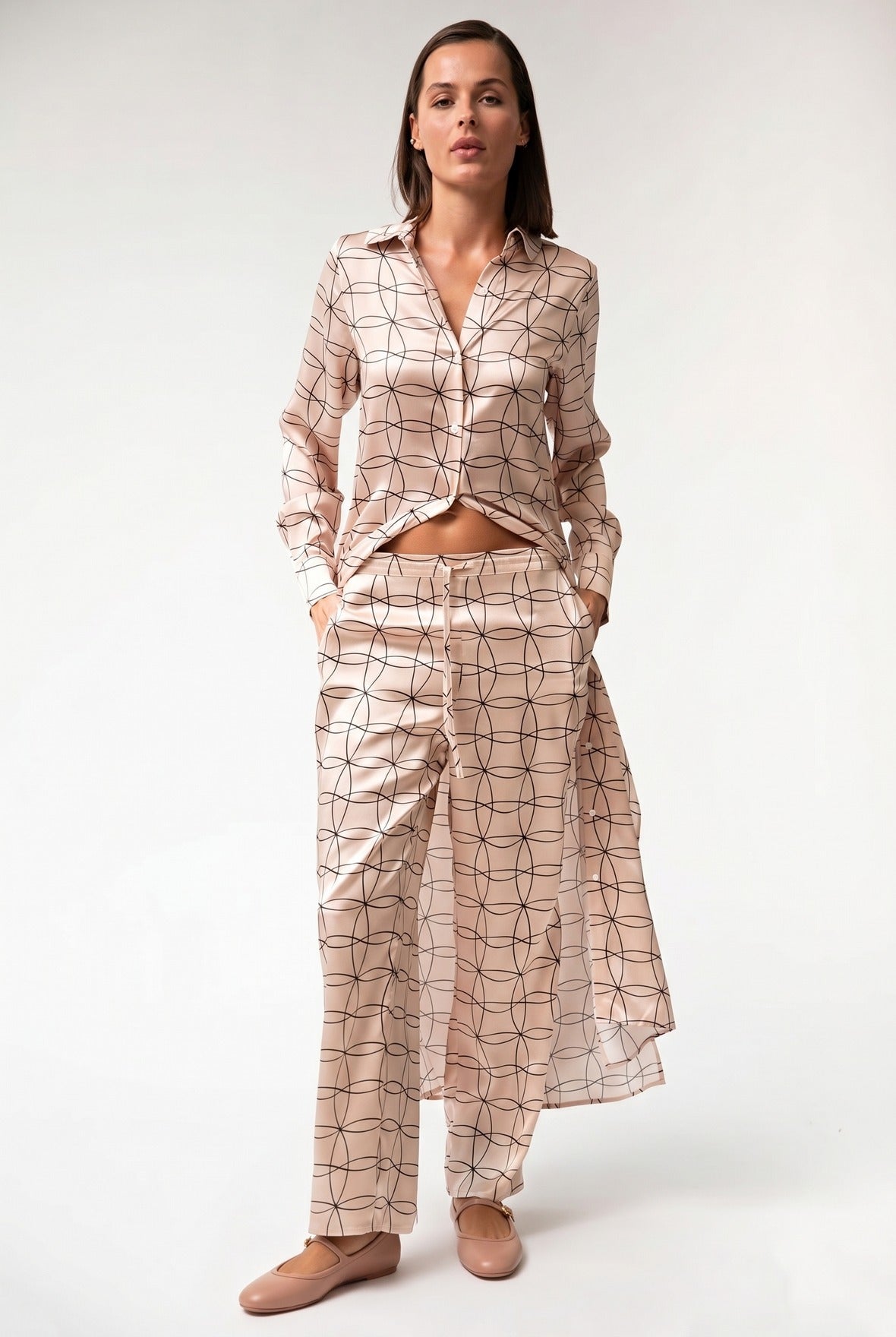 Pink Neo Geo Silk Shirt Dress