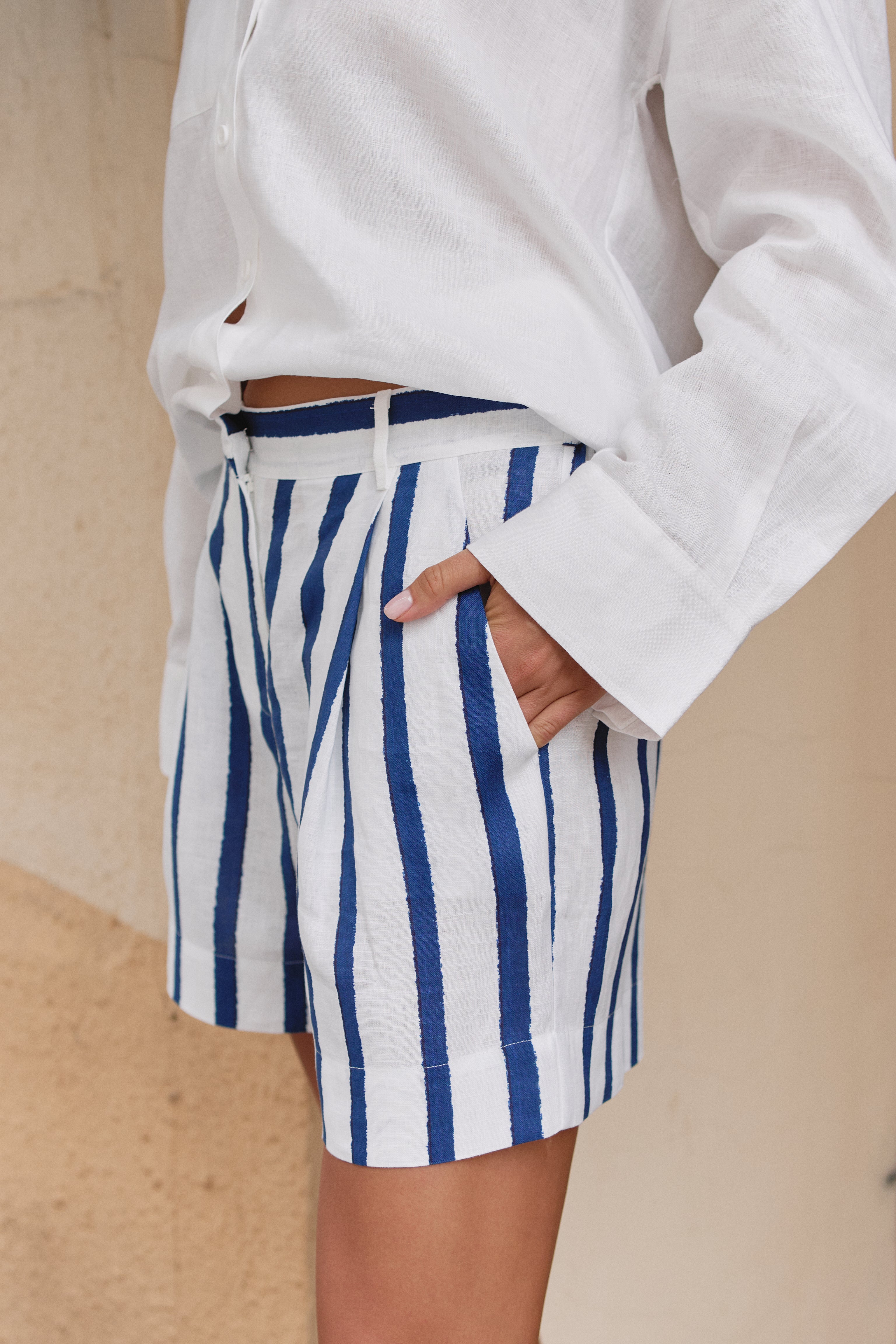 Nautical Print Linen Shorts Linen Spirit
