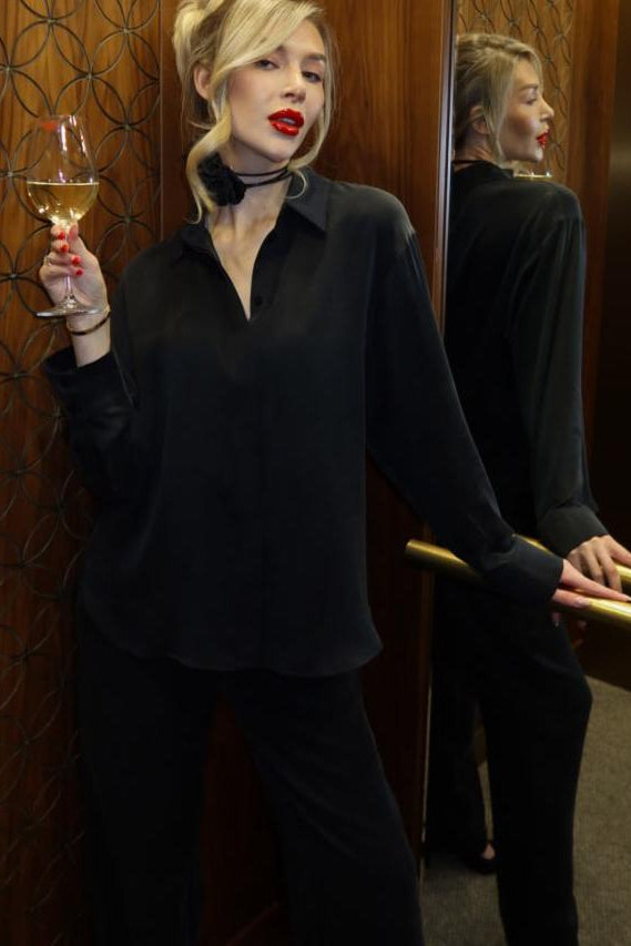 Black Silk Dreamscape Pyjama Shirt