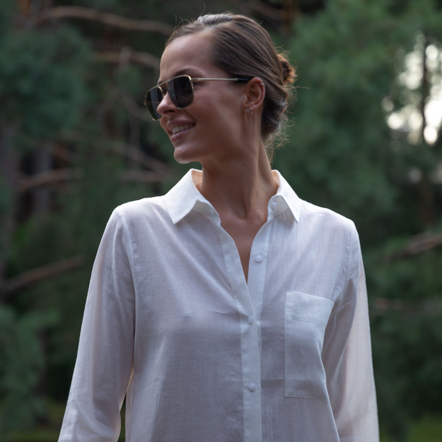 White Linen Voile Button-Down Long Shirt Dress