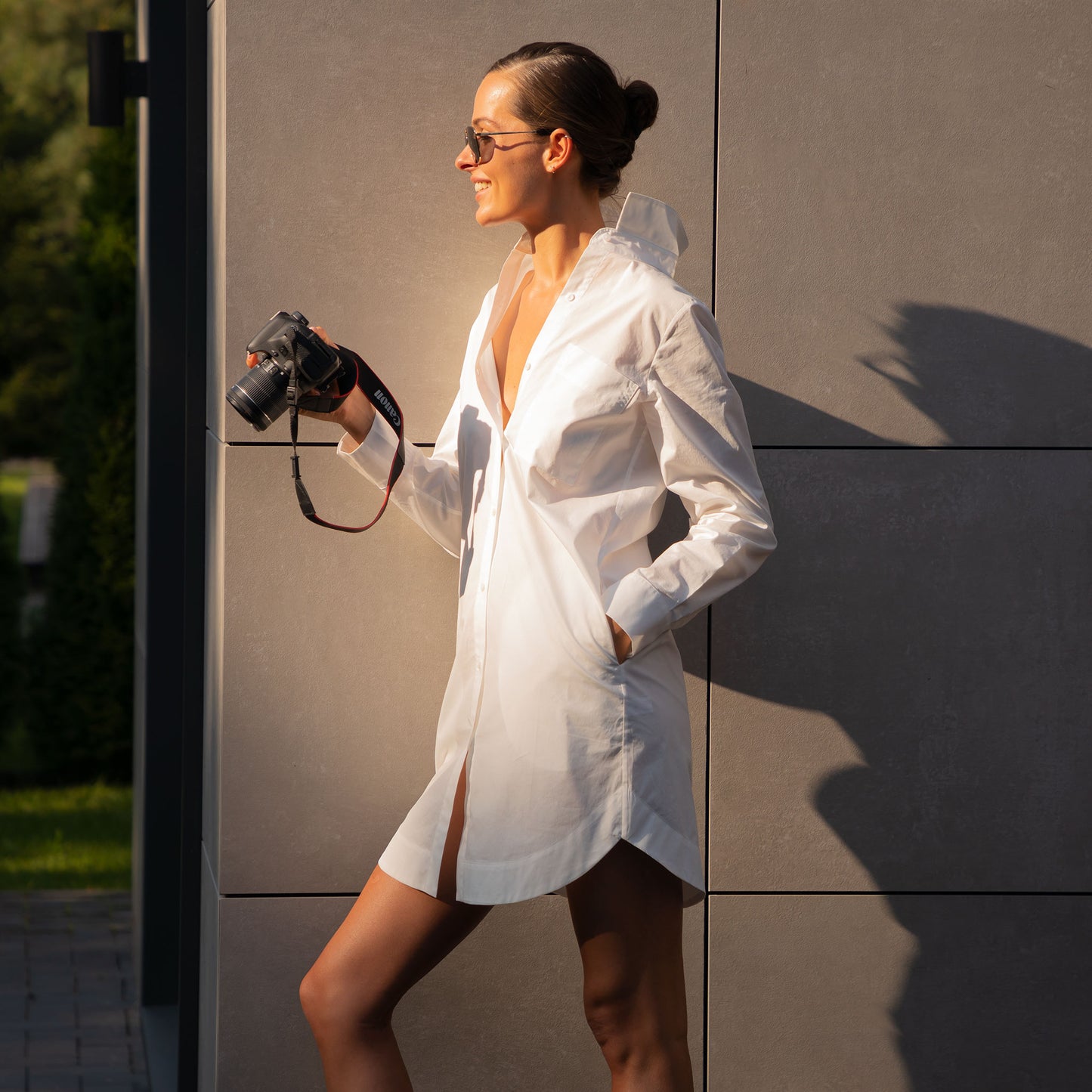 White InStyle Cotton Poplin Shirt Dress