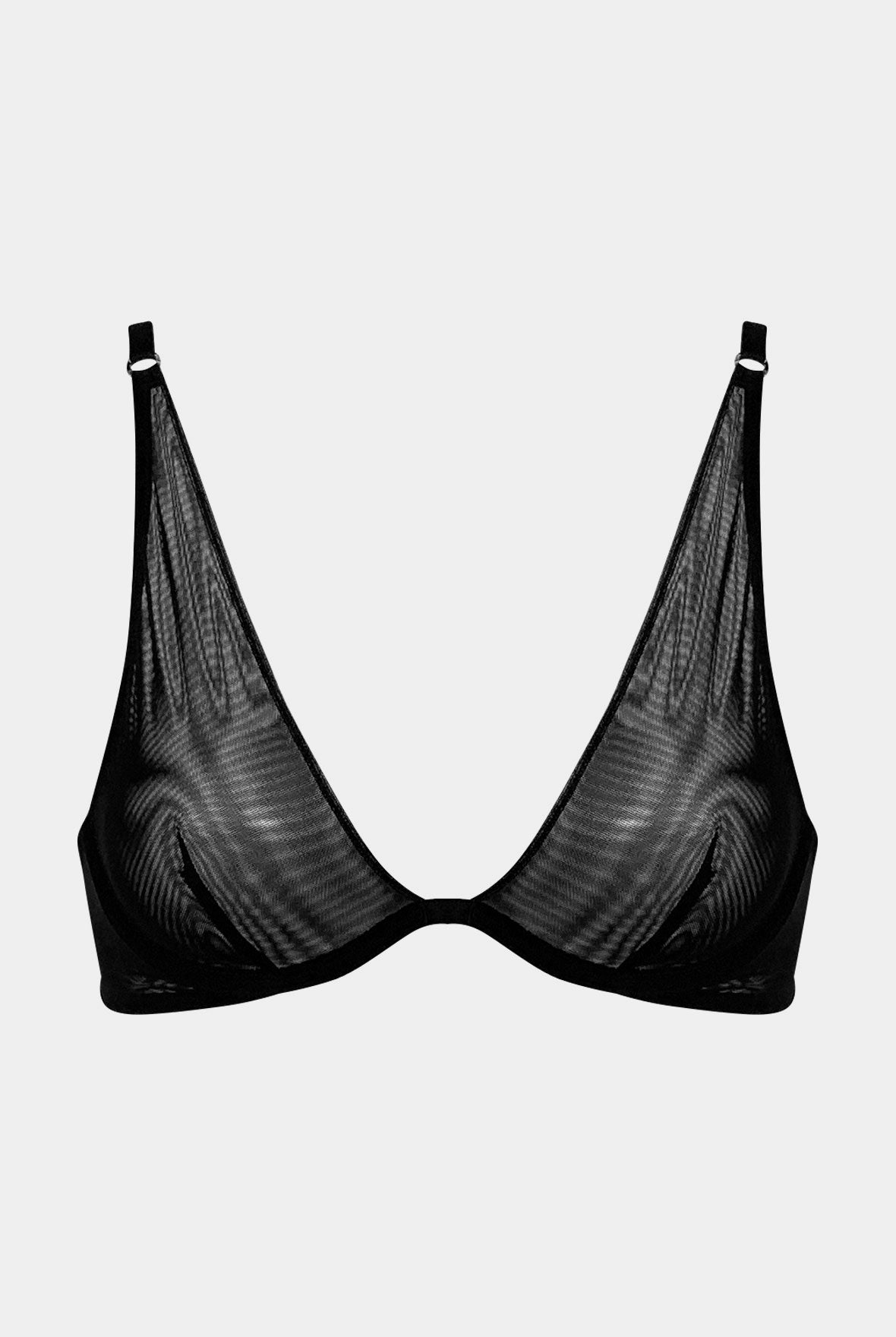 I.D. Line Deep Plunge Underwired Fine Mesh Bra Black