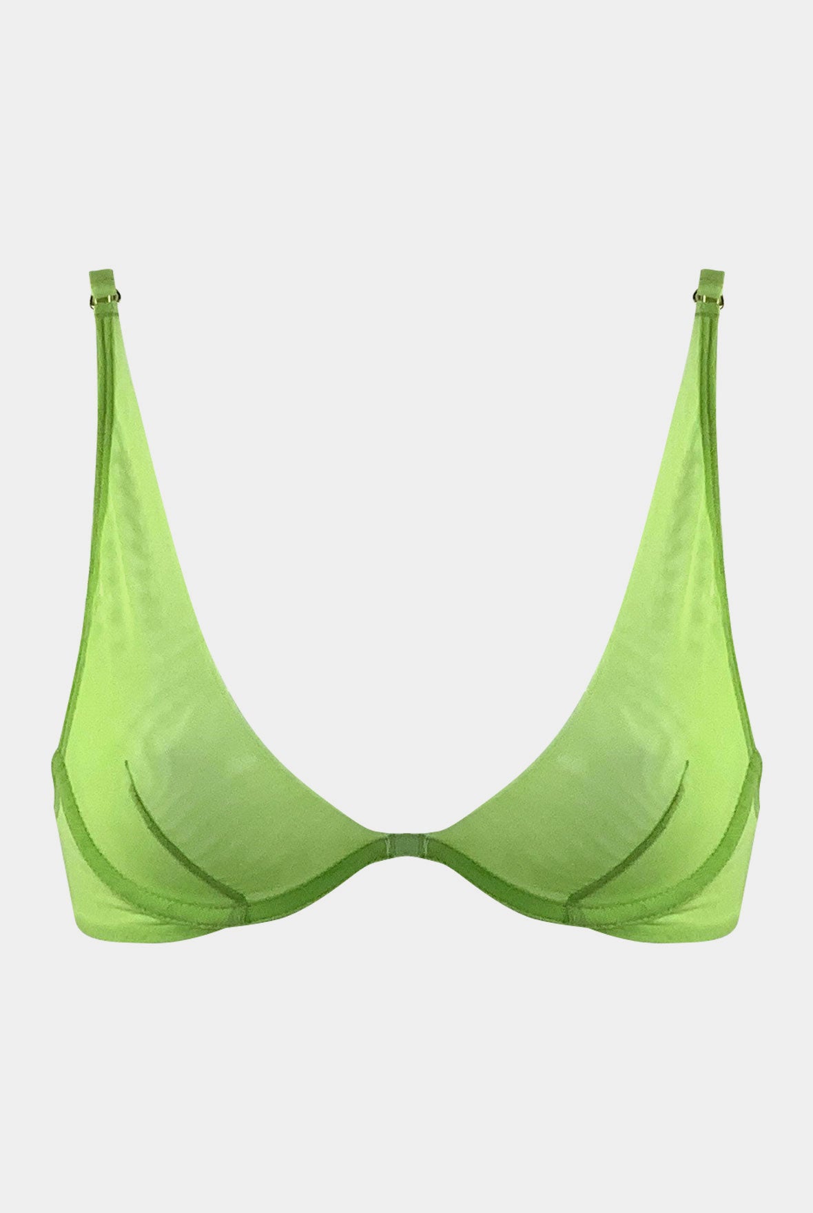 I.D. Line Deep Plunge Underwired Fine Mesh Bra Green