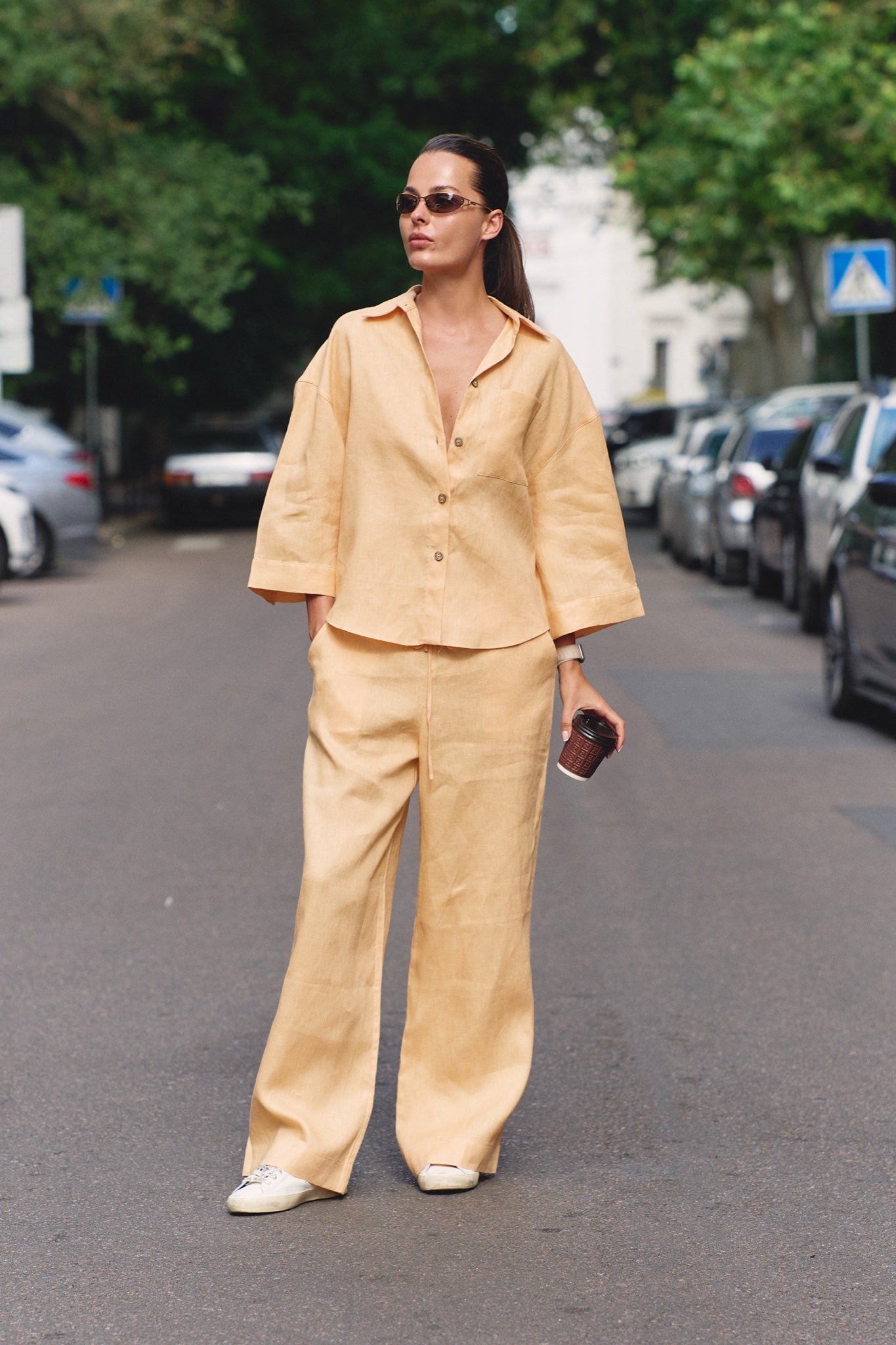 Peach Heavy Linen Wide-leg Trousers Perfect Days
