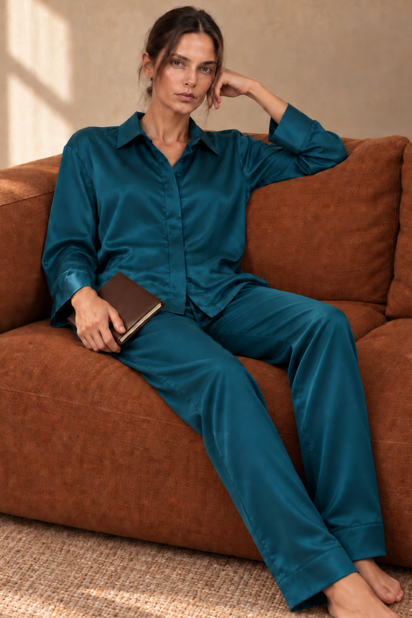 SILK PYJAMAS THE LADY TEAL ECLIPSE