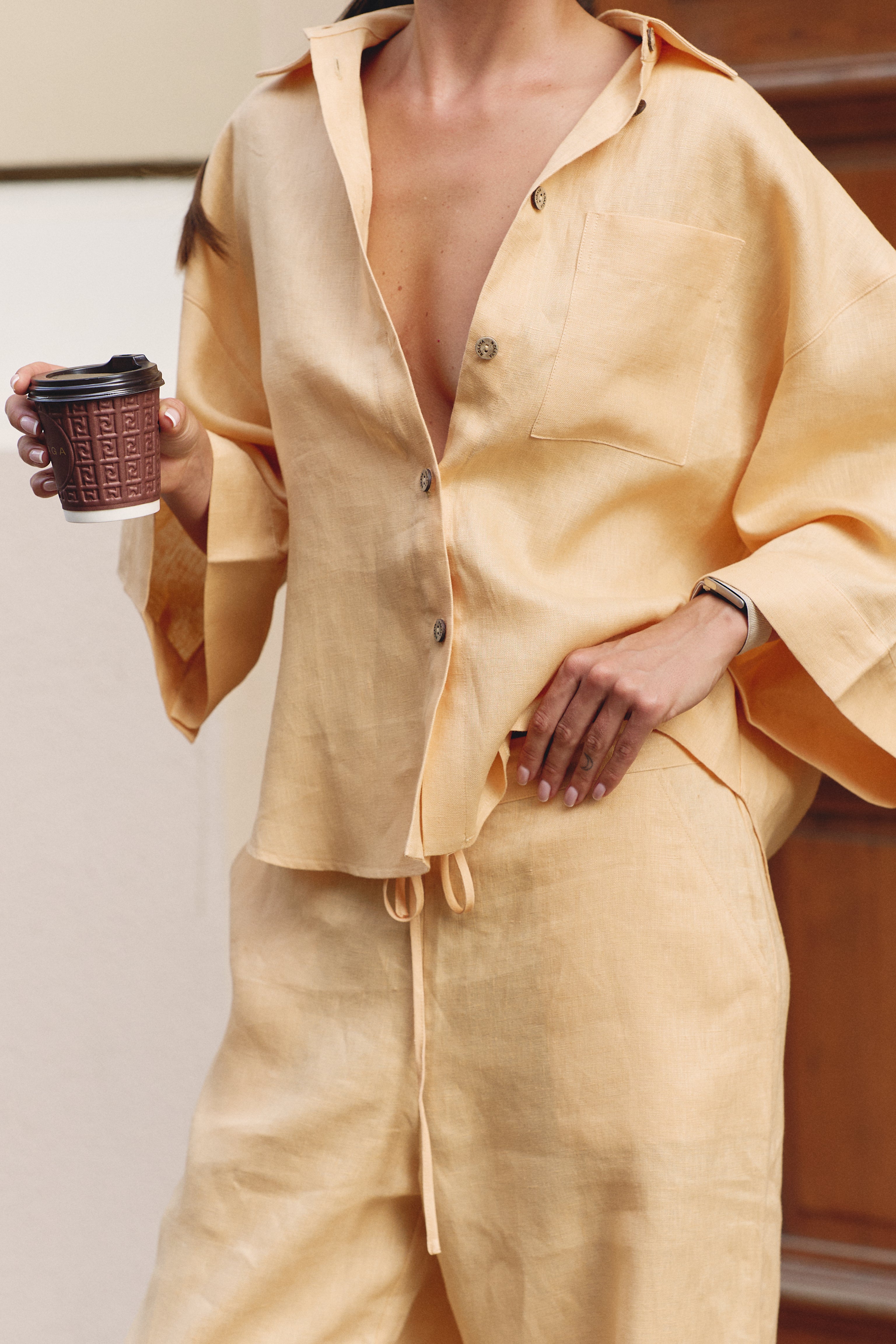 Peach Heavy Linen Wide-leg Trousers Perfect Days