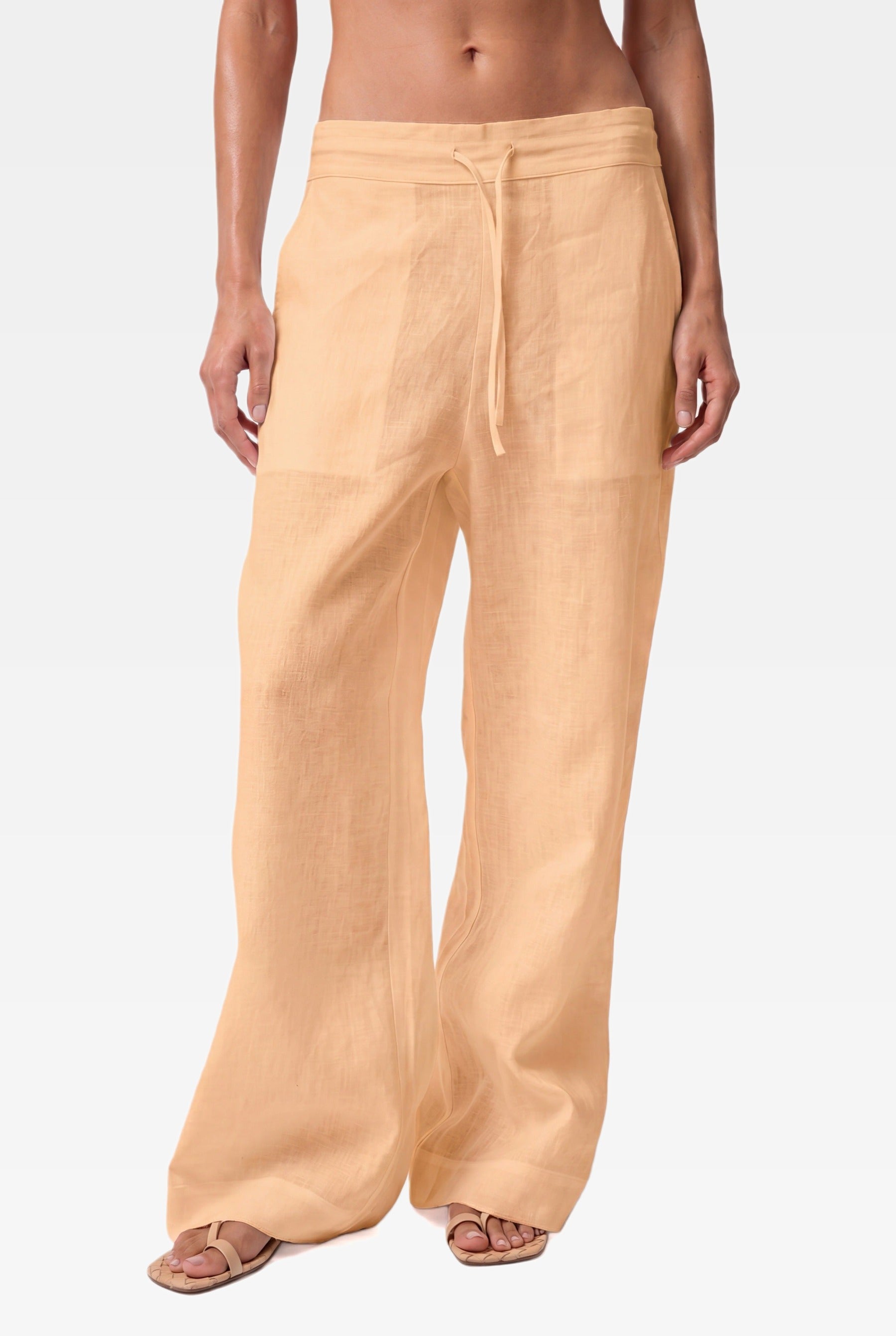 NOKAYA Peach Heavy Linen Wide-leg Trousers