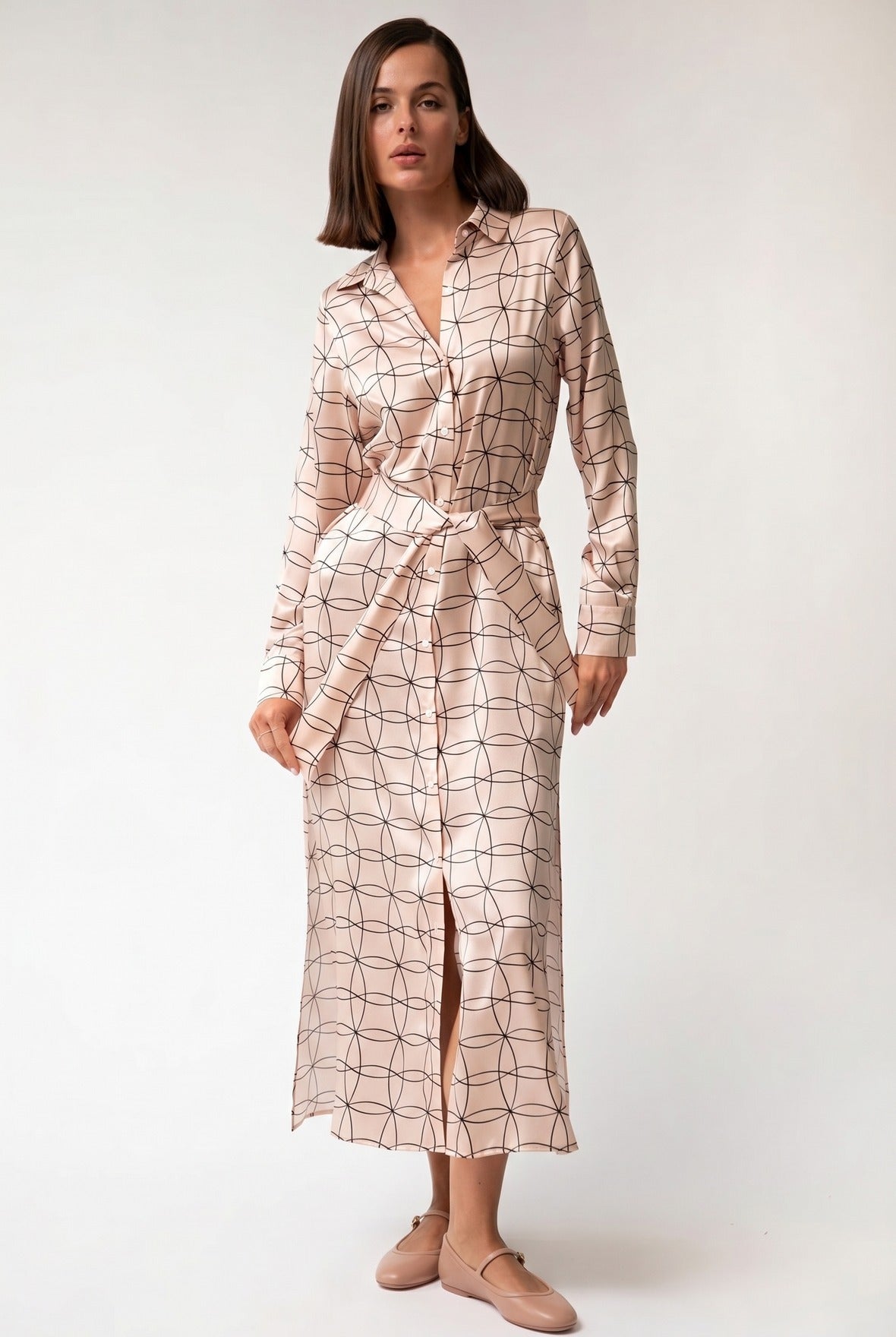 Pink Neo Geo Silk Shirt Dress