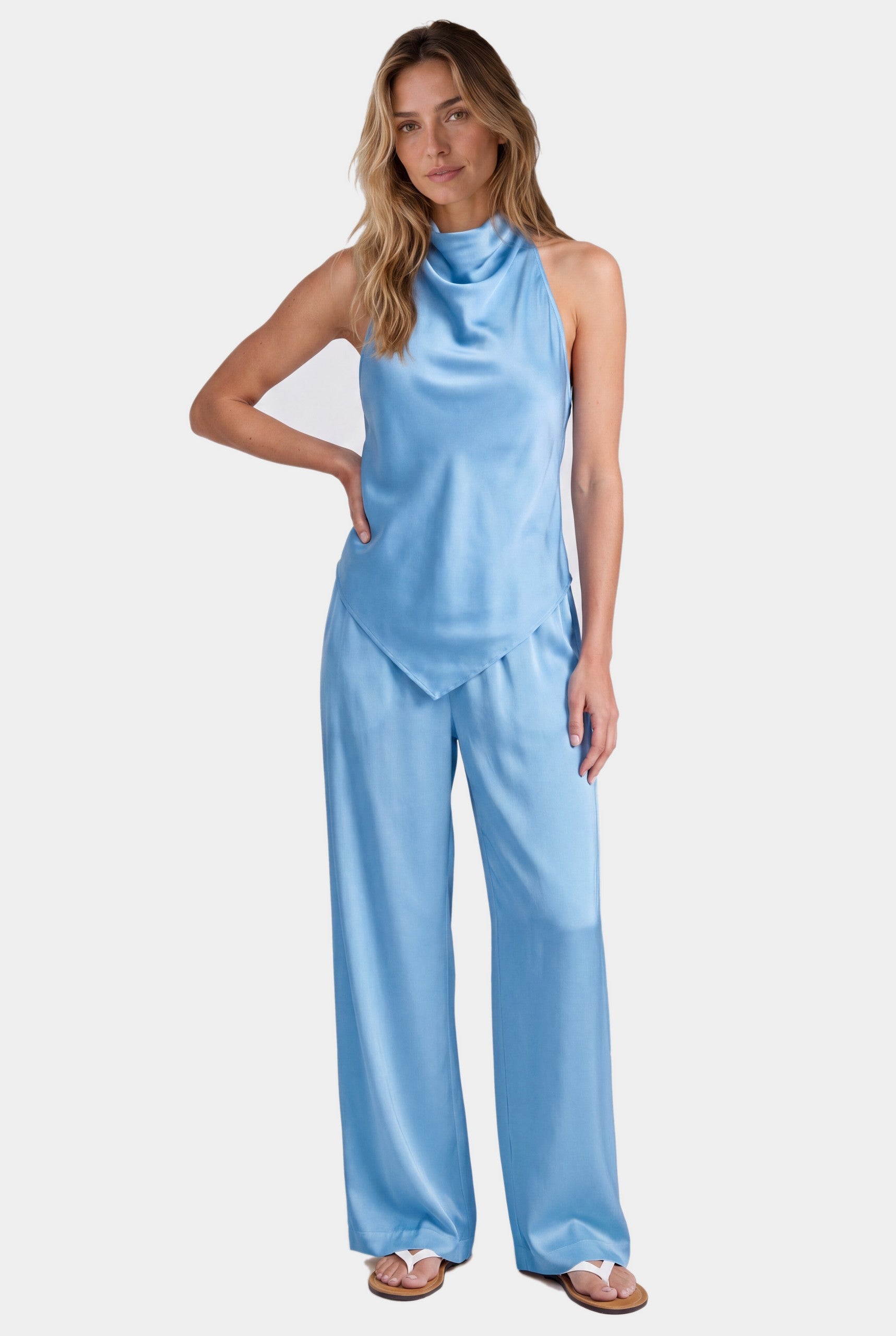 Blue Silk Halter Top The Lady - front