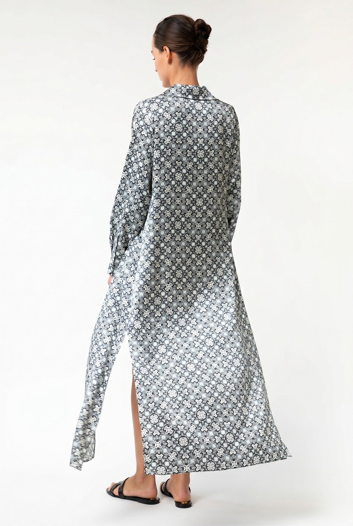 Black Crystal Neo Geo Silk Shirt Dress