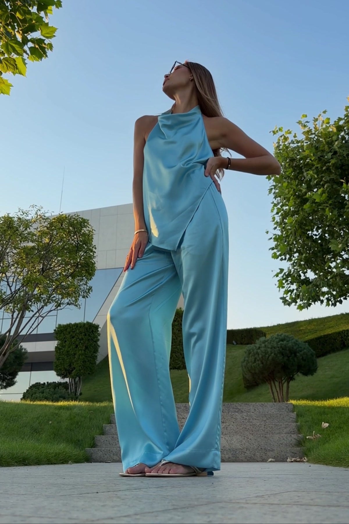 Blue Silk Trousers The Lady