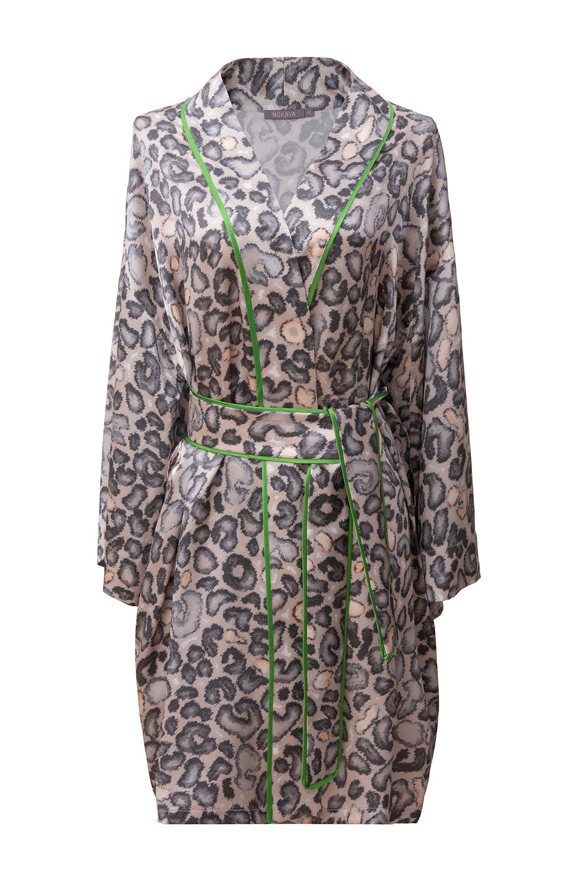 Silk Short Kimono Robe Animal Print