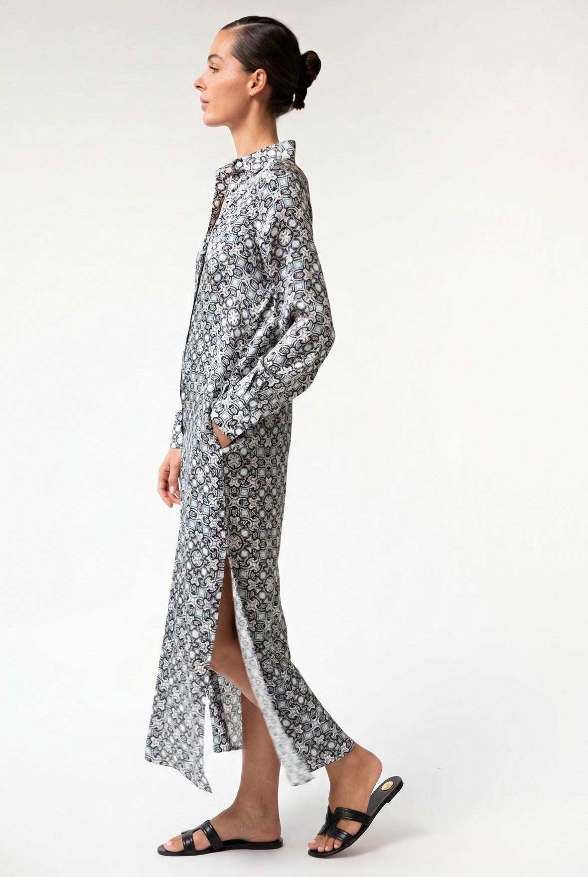 Black Crystal Neo Geo Silk Shirt Dress