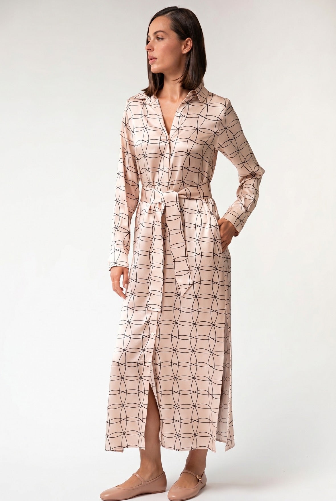 Pink Neo Geo Silk Shirt Dress