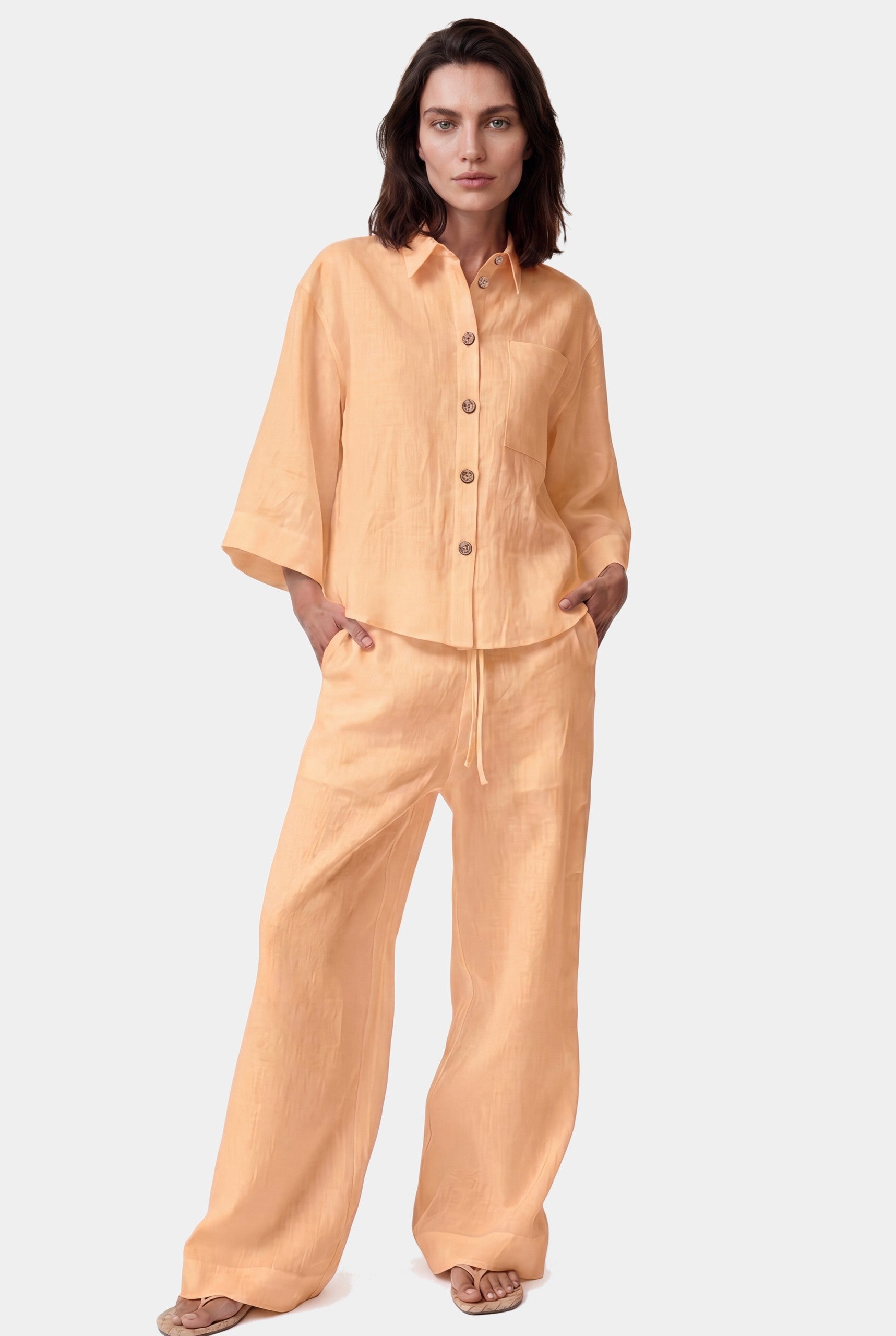 NOKAYA Peach Heavy Linen Perfect Days front full length