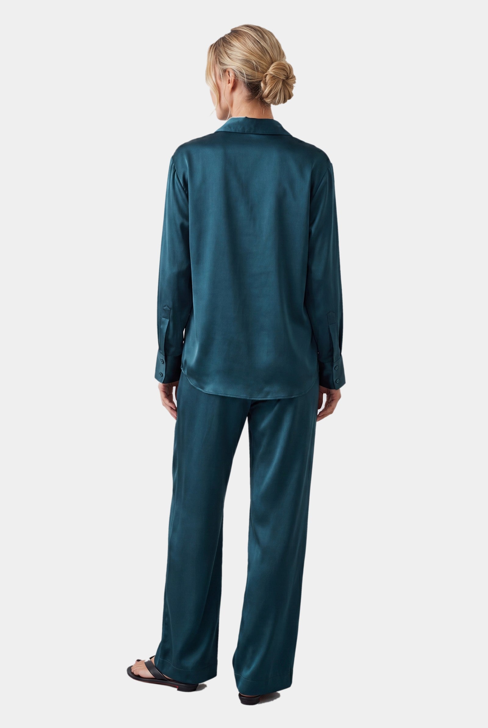 The Lady Silk Trousers Teal Eclipse - back