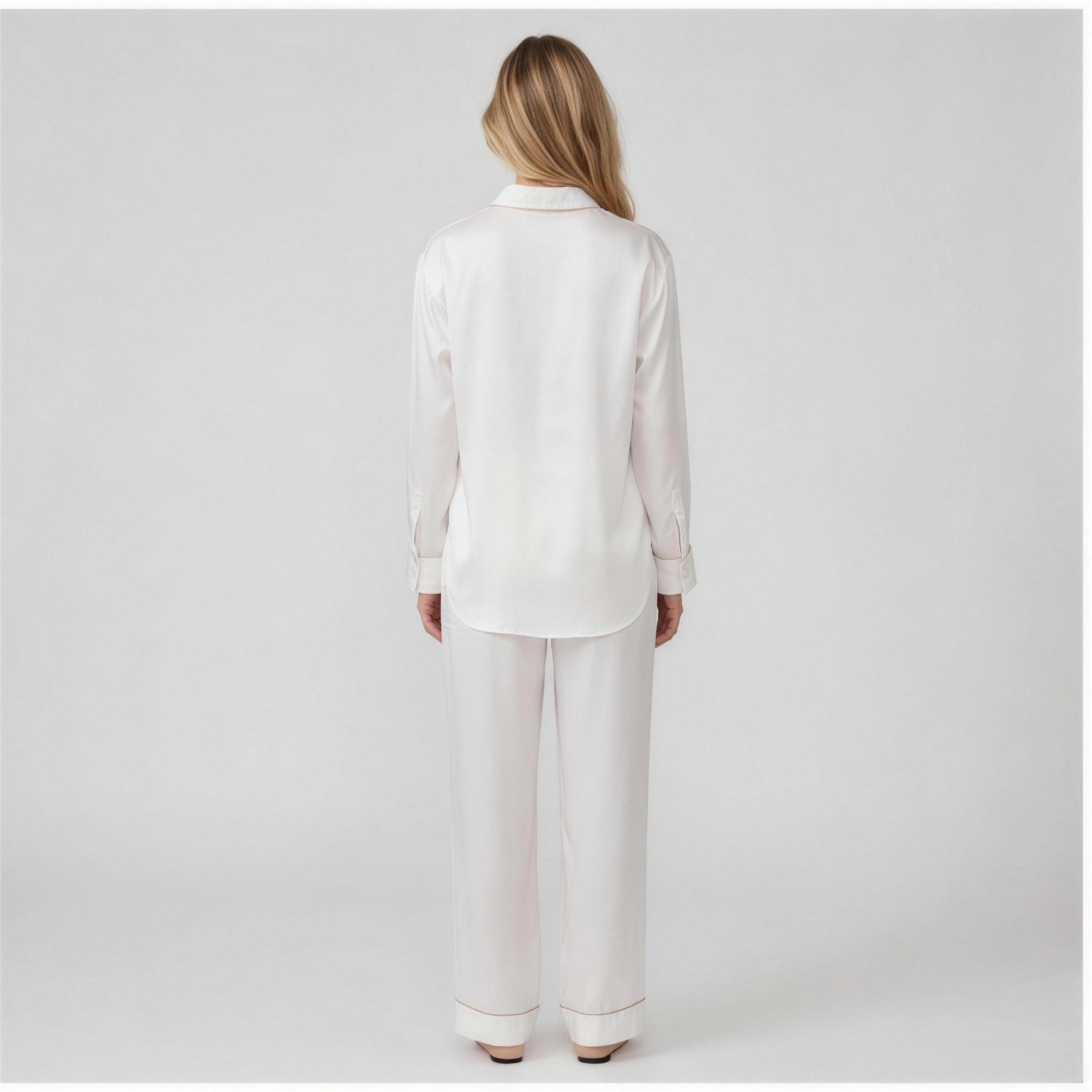 Ivory silk pyjama set back view, NOKAYA
