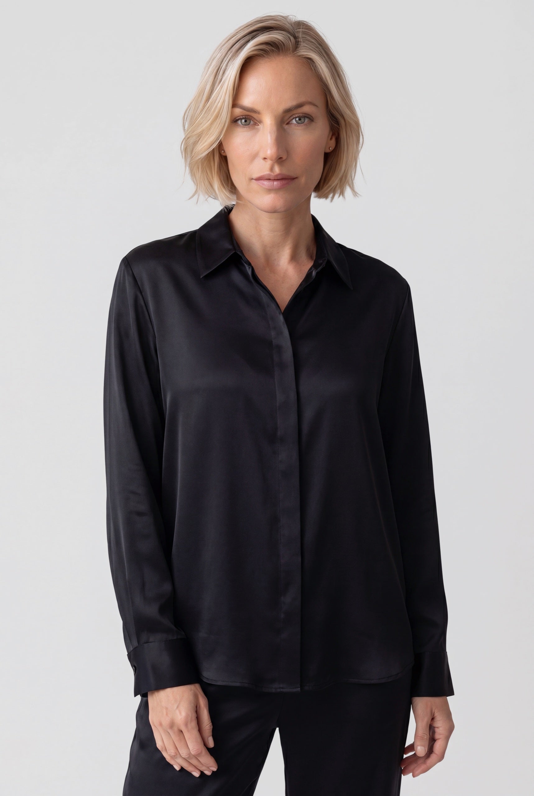 The Lady Silk Shirt Crystal Black front