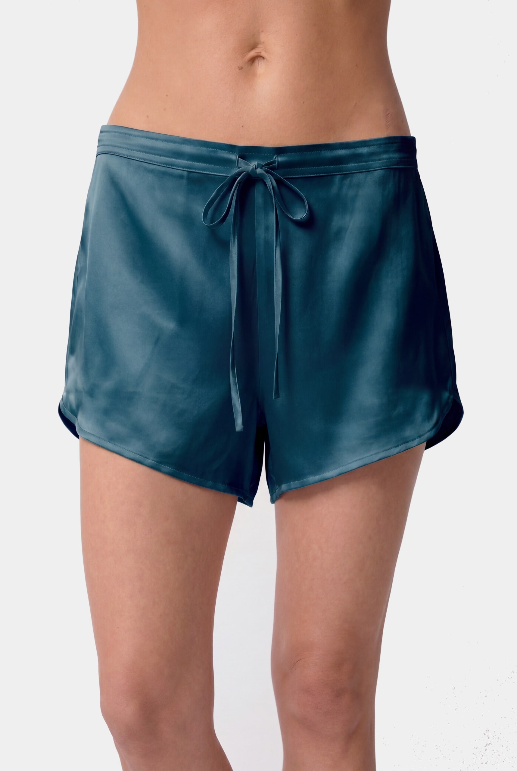 The Lady Silk Shorts Teal Eclipse, front view