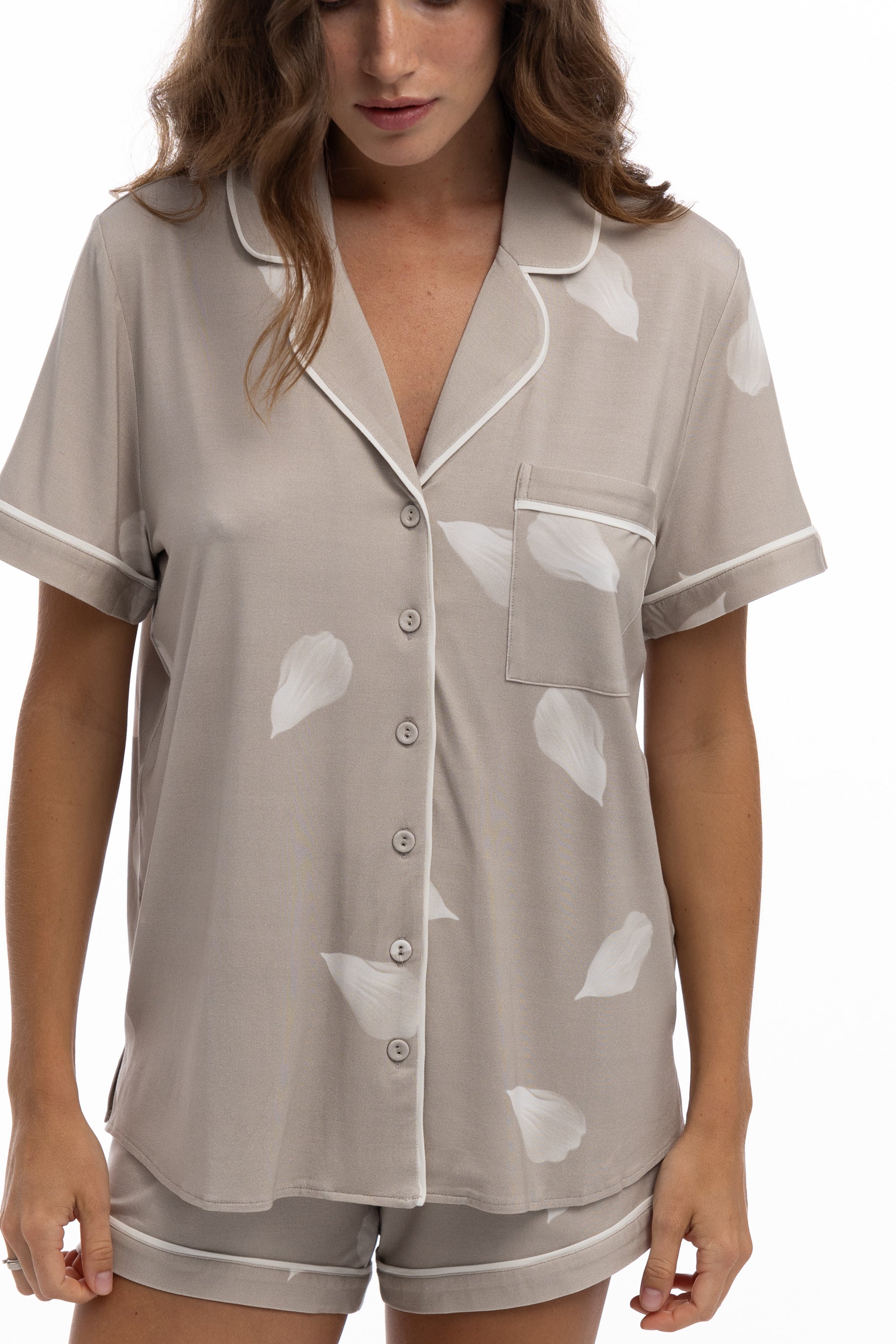 Bamboo Short Pyjama Set in Silver Birch Petals
