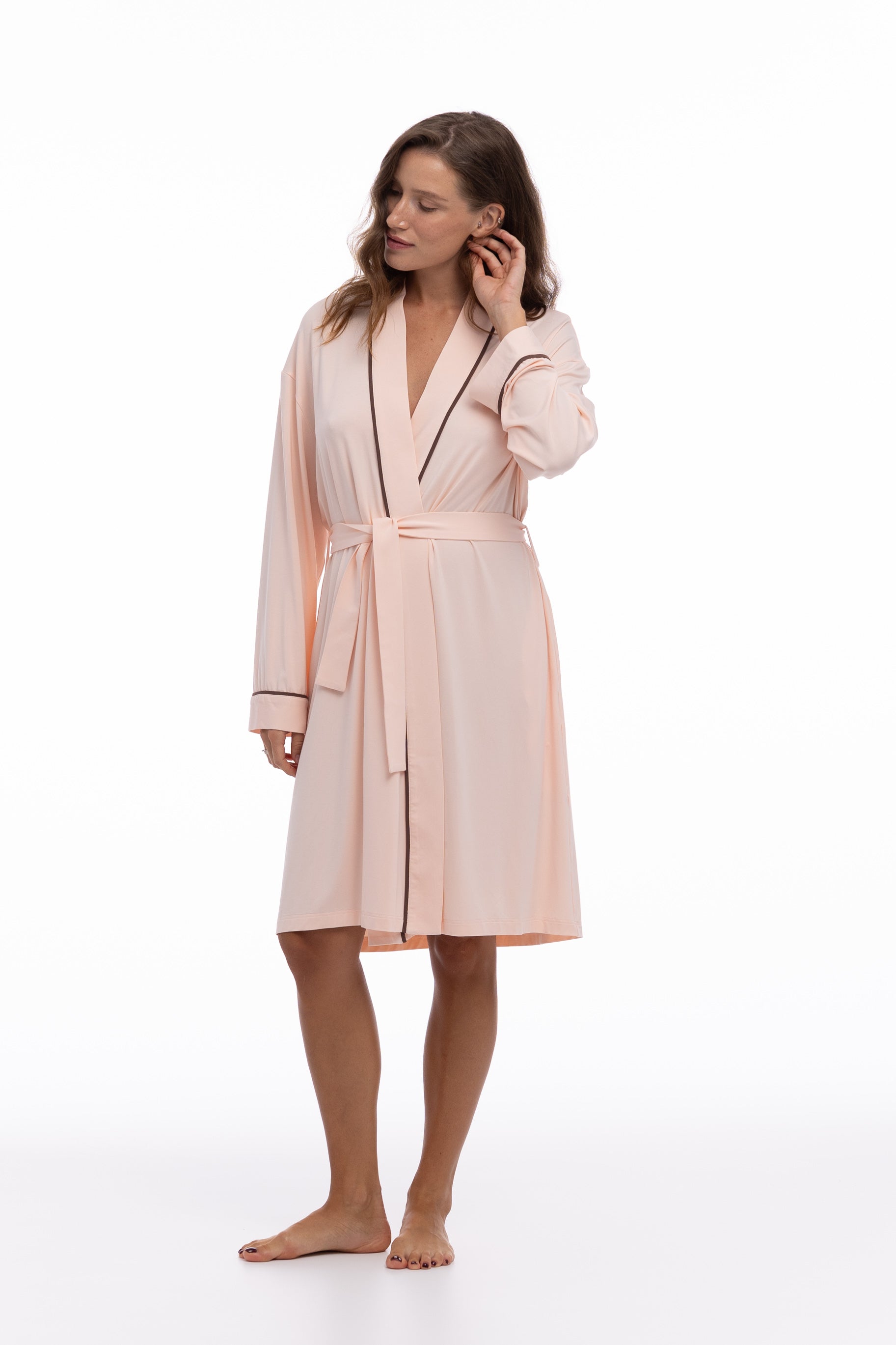 Bamboo Kimono Robe in Peach Powder