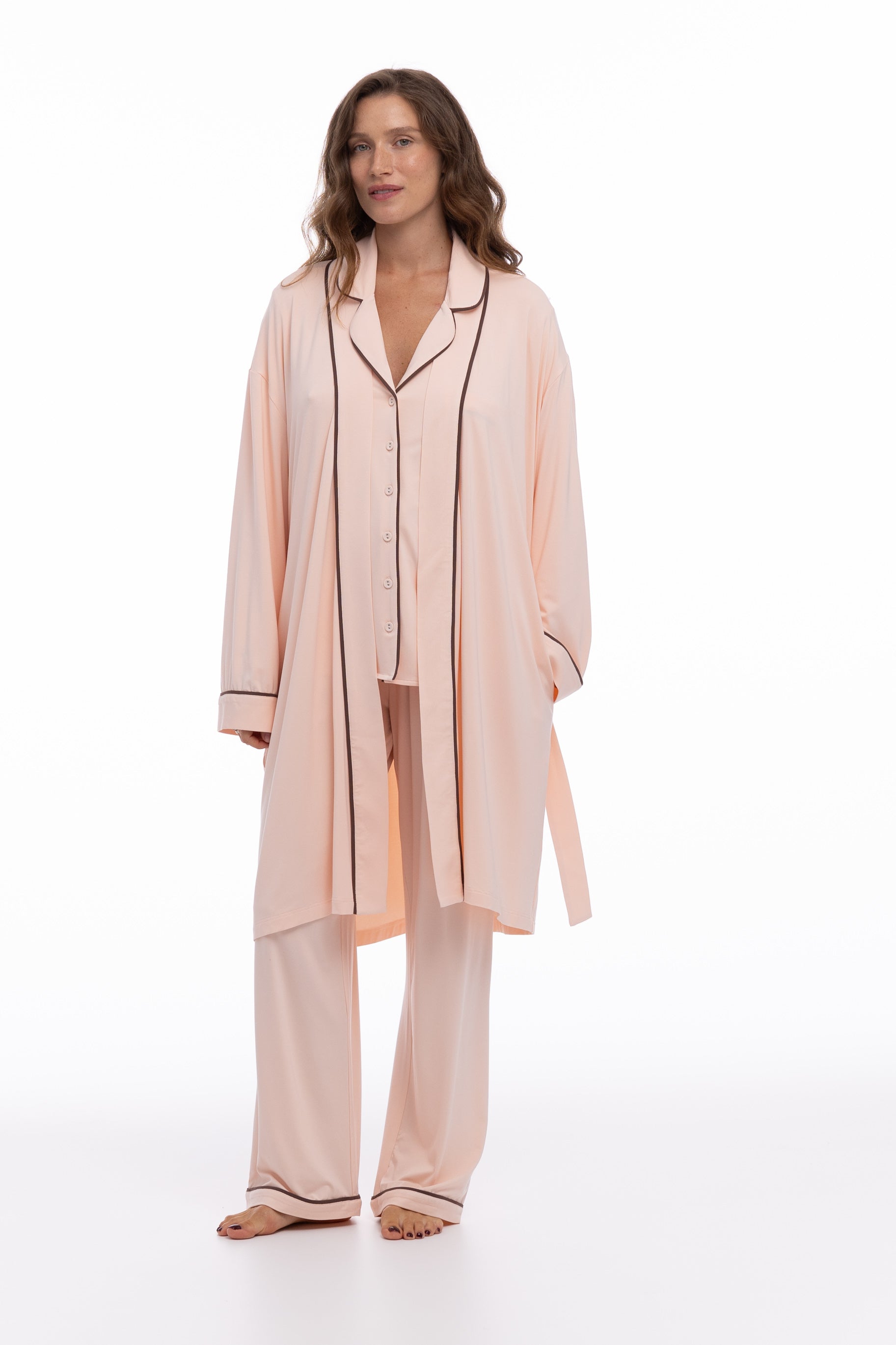 Bamboo Kimono Robe in Peach Powder