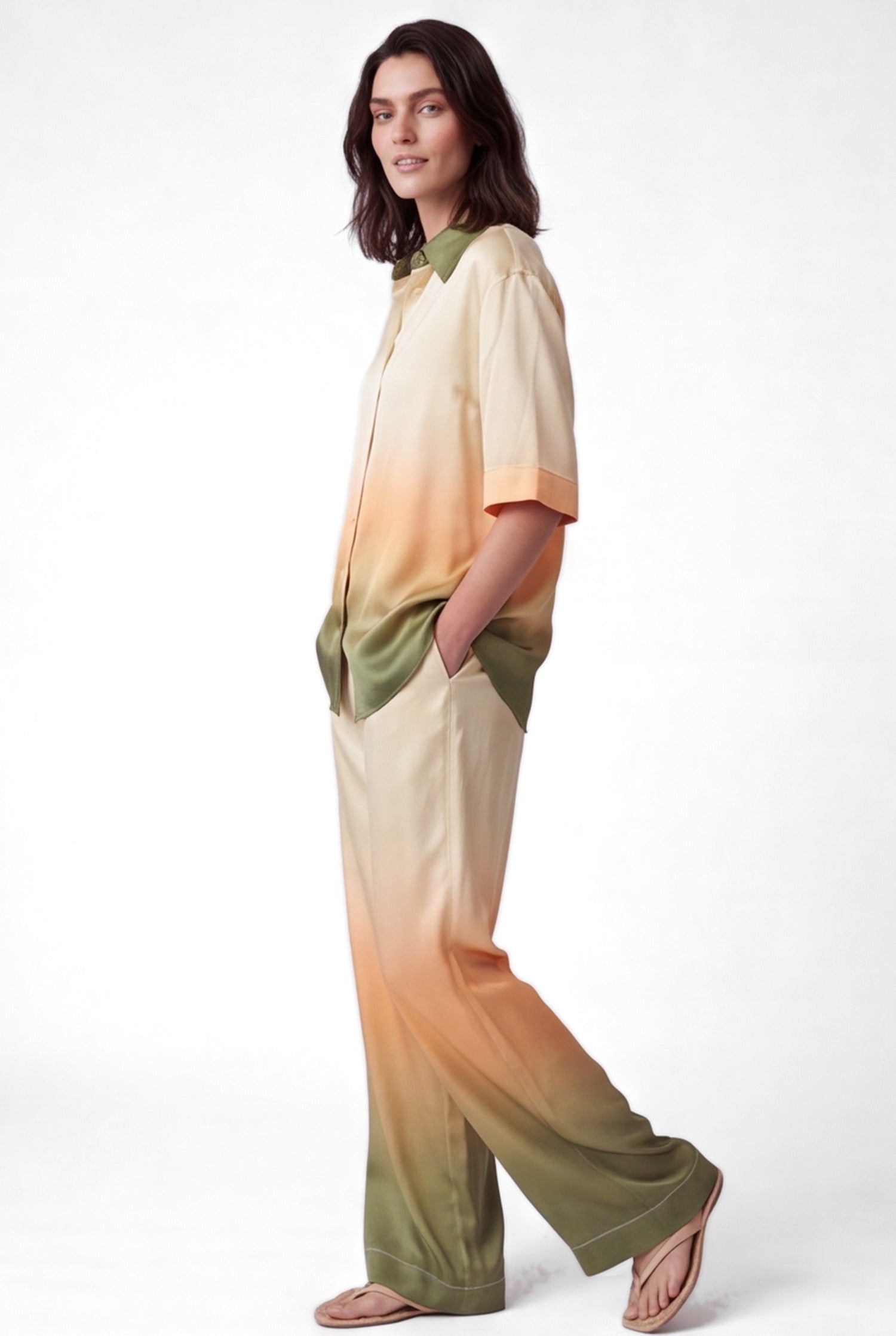 NOKAYA FlowState silk shirt, side three-quarter view