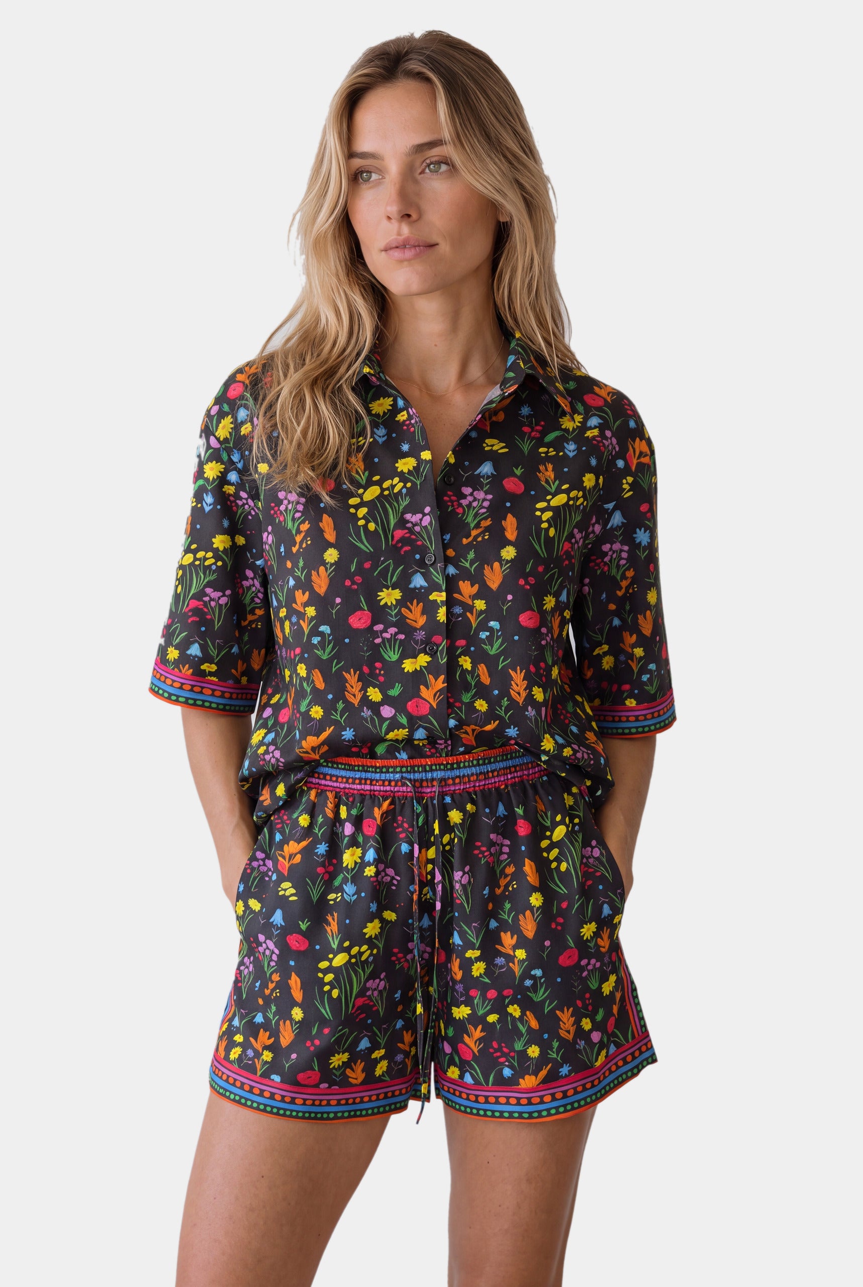 Floral Cotton Silk Shorts At Ease