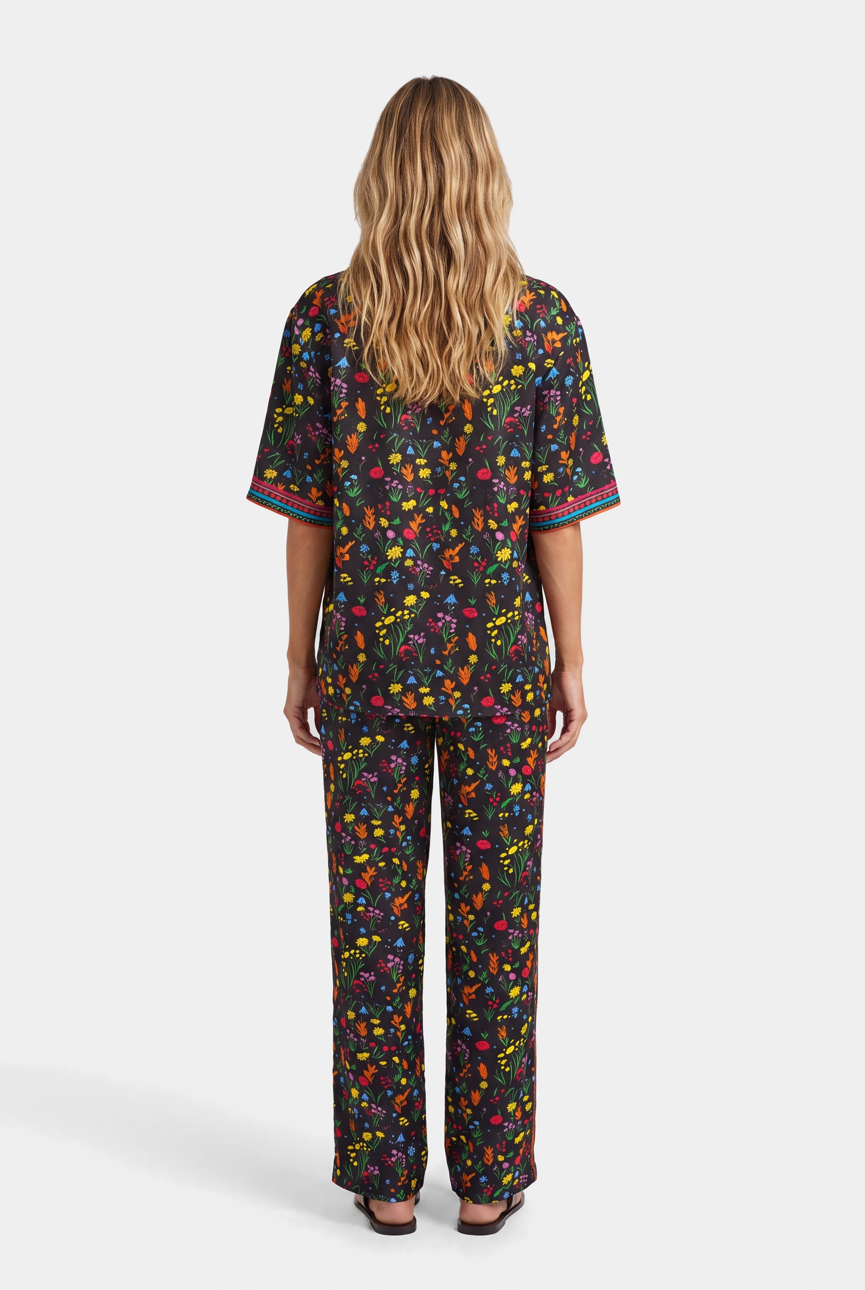 Floral Cotton Silk Trousers At Ease