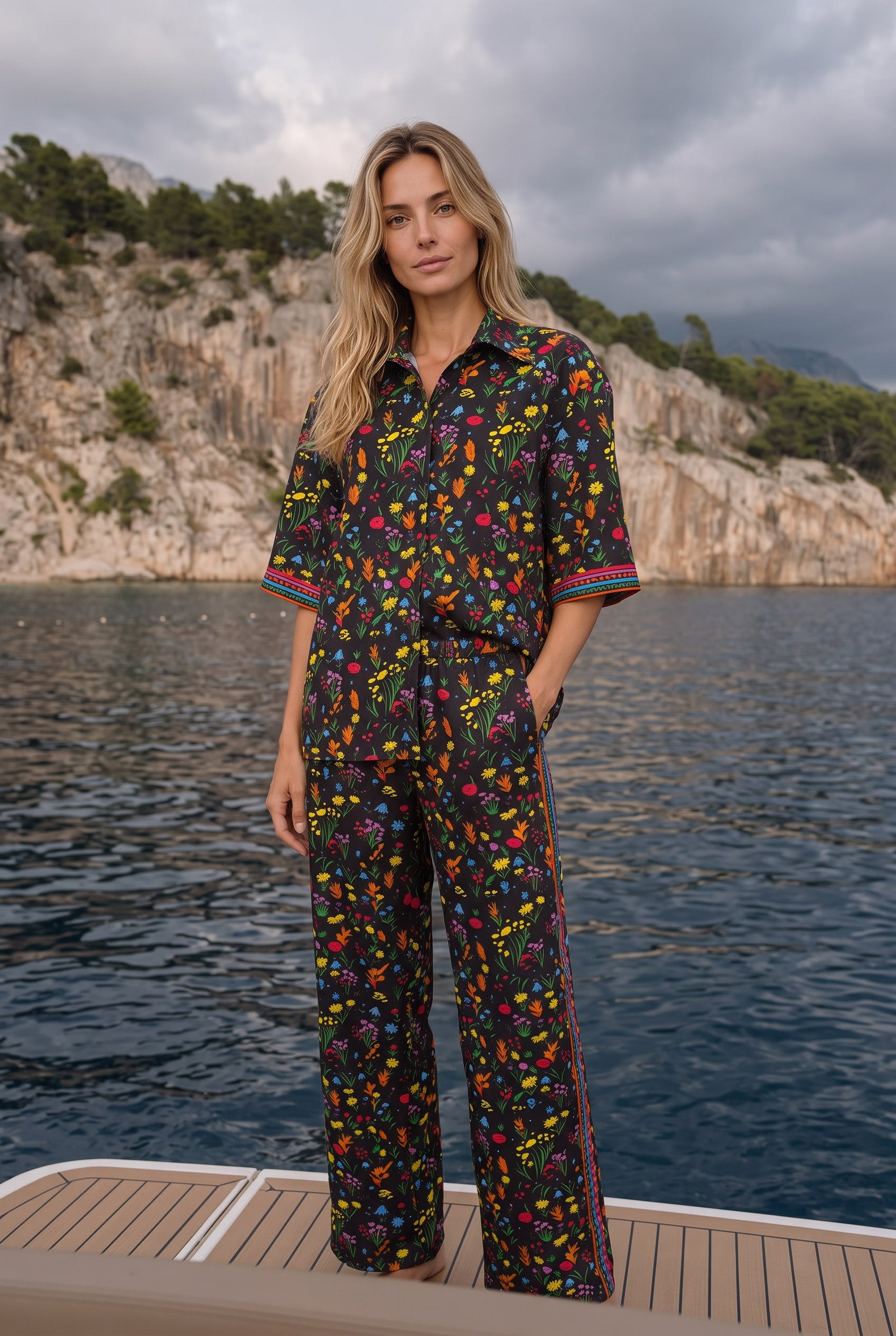 Floral Cotton Silk Trousers At Ease