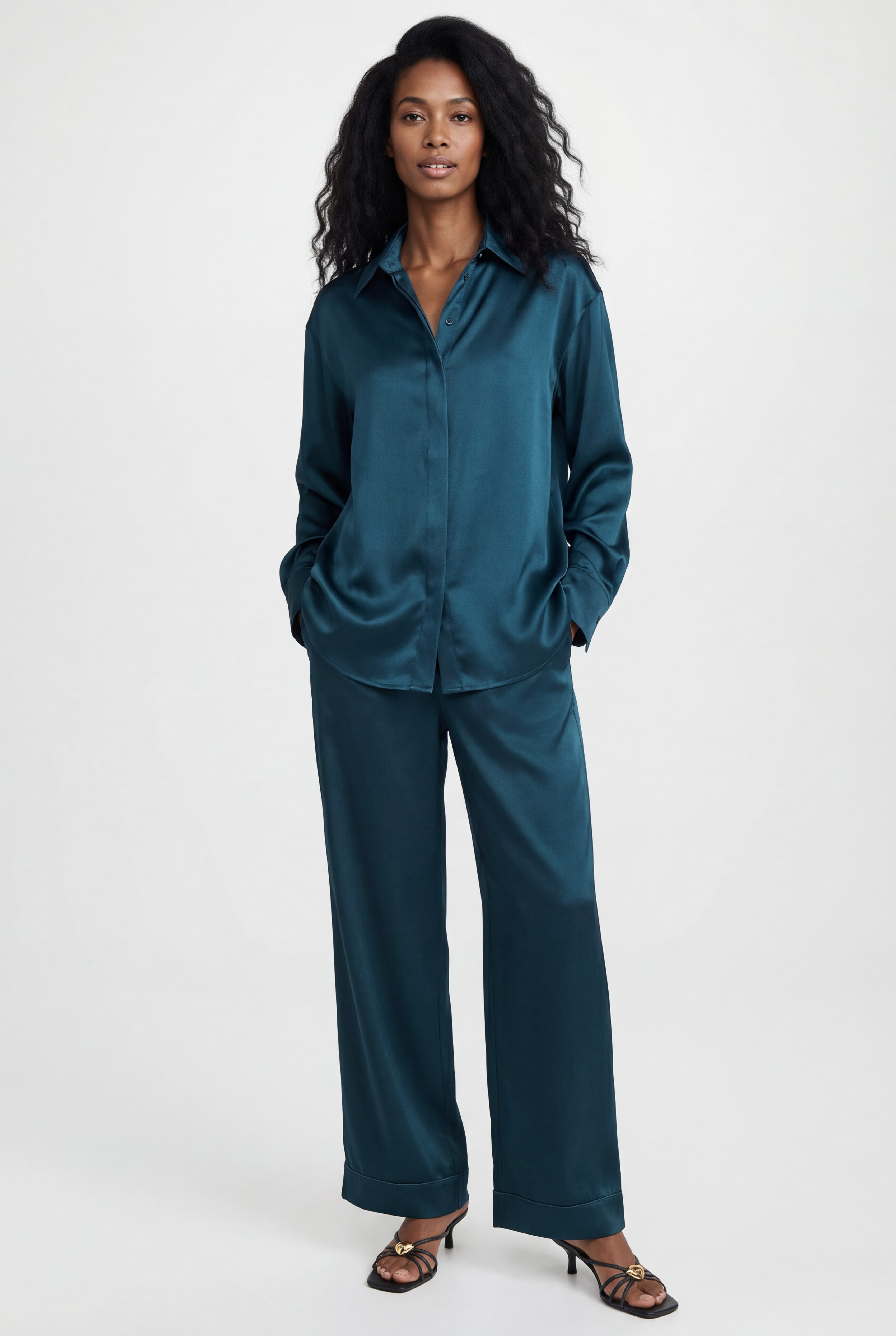 The Lady Silk Pants Teal Eclipse