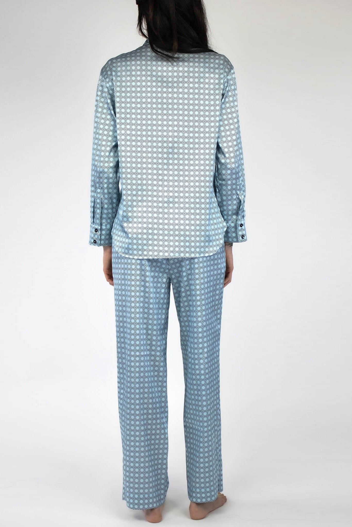  Washable silk pajamas nokaya, back look. Blue  pj set