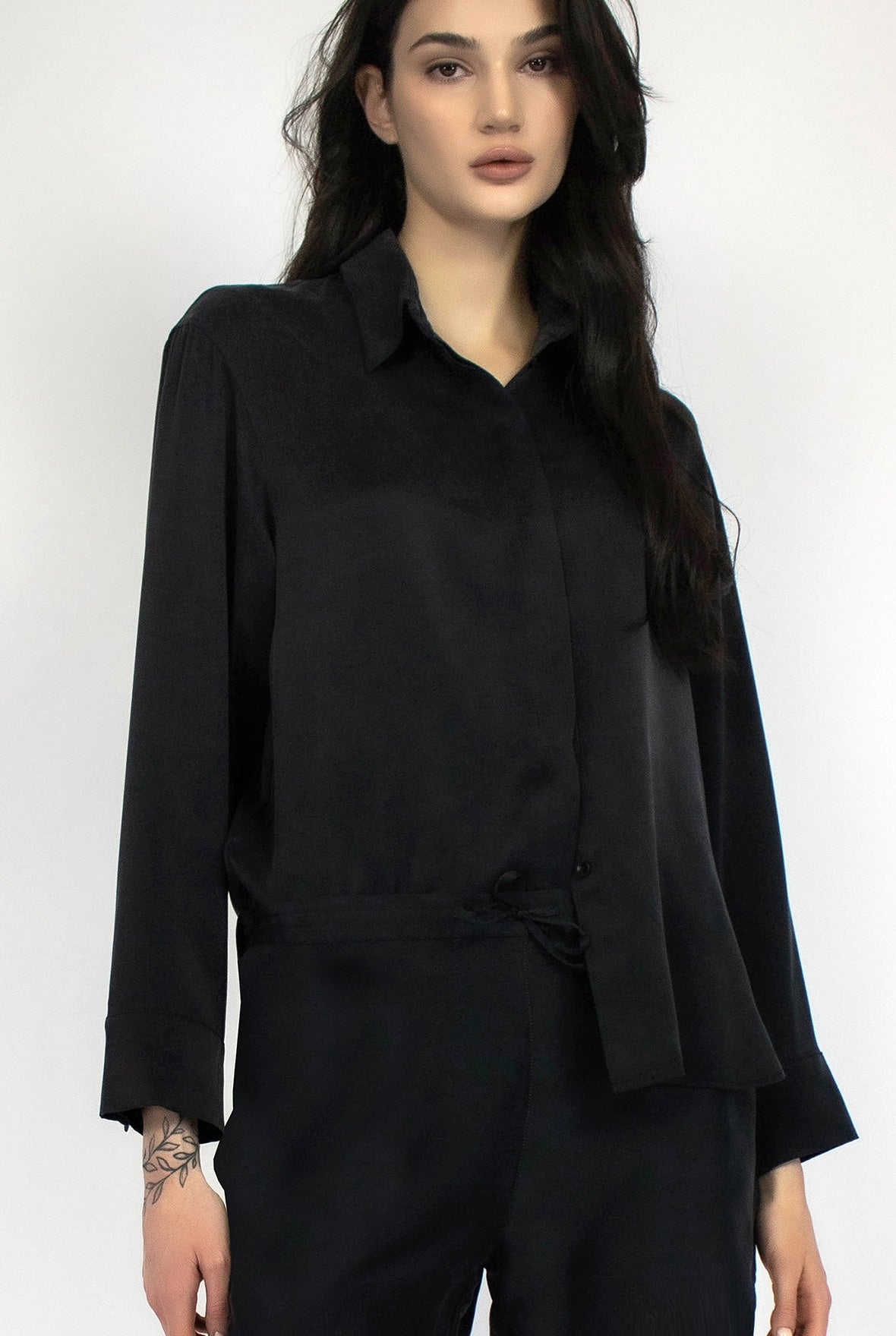 Black Silk Dreamscape Pyjama Shirt