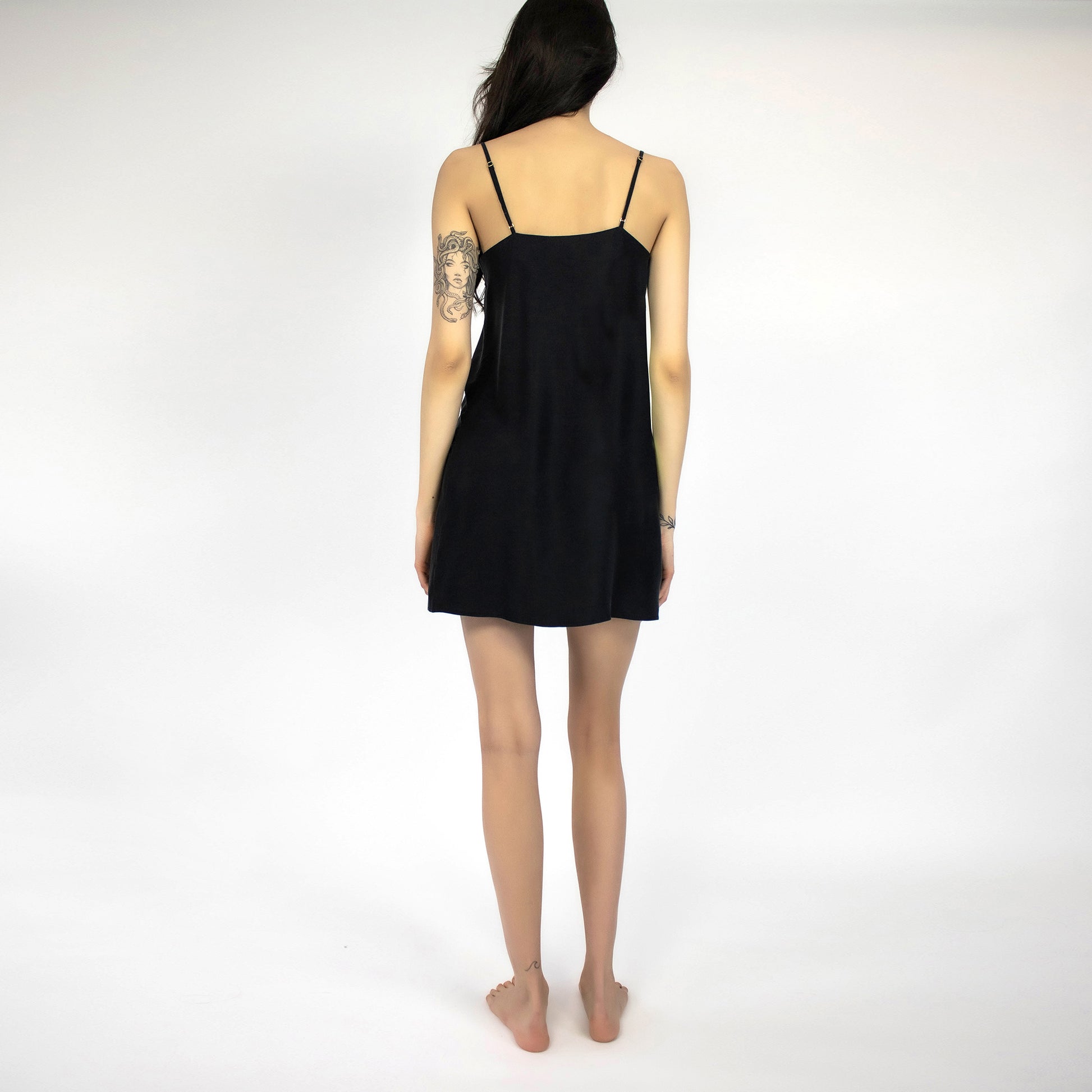 Lady Silk Slip Dress short in blac colou by Nokaya