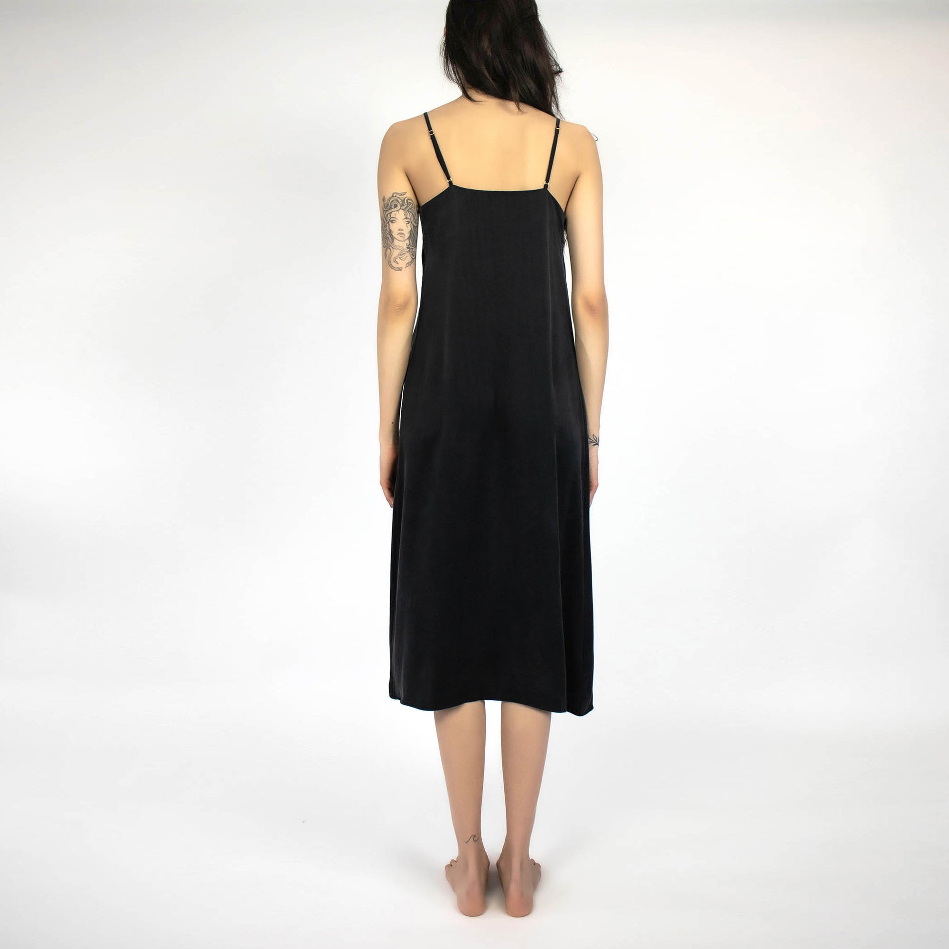 Silk Dreamscape Black Long Slip Dress made from 100% silk