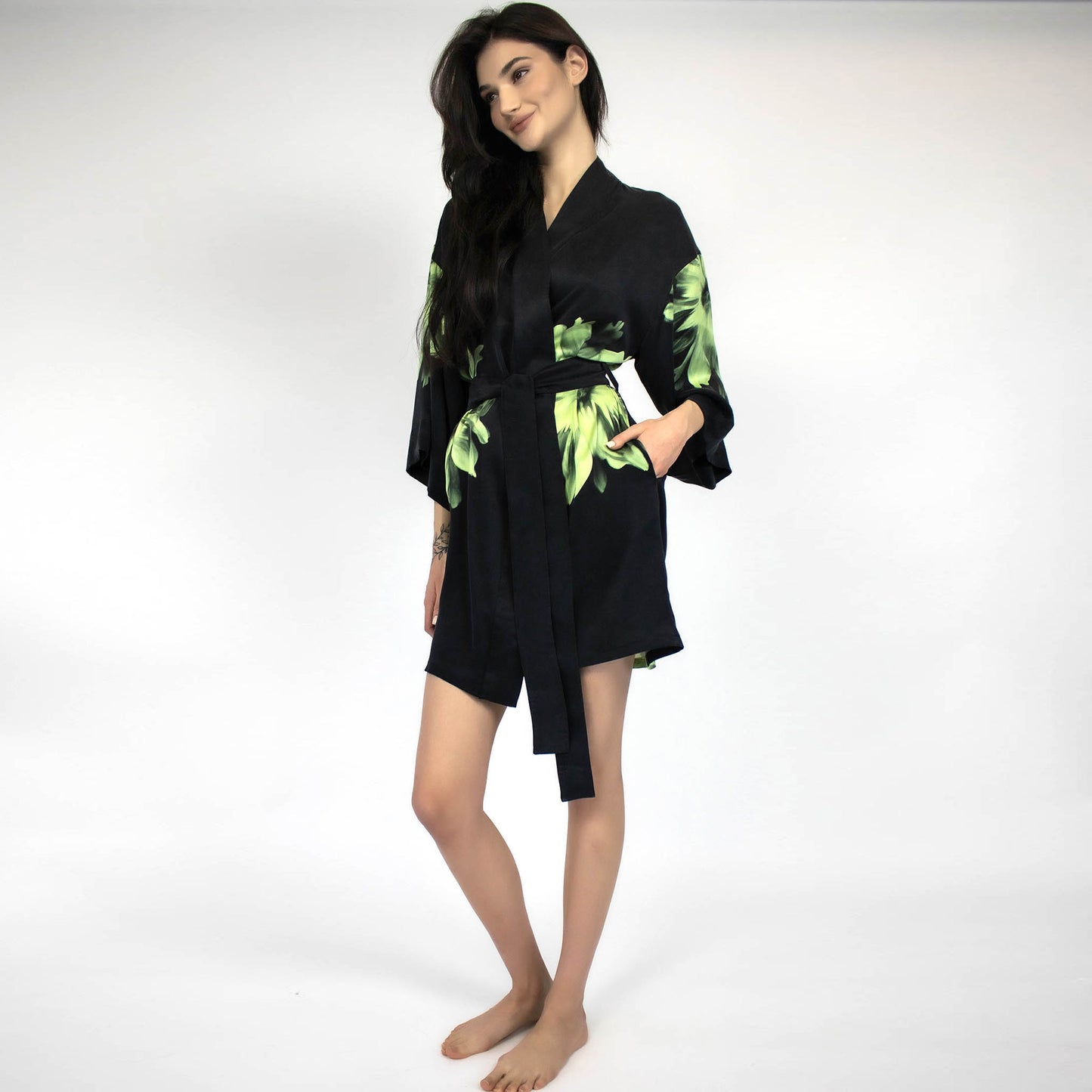luxury silk dressing gowns in black color. great gift idea for her