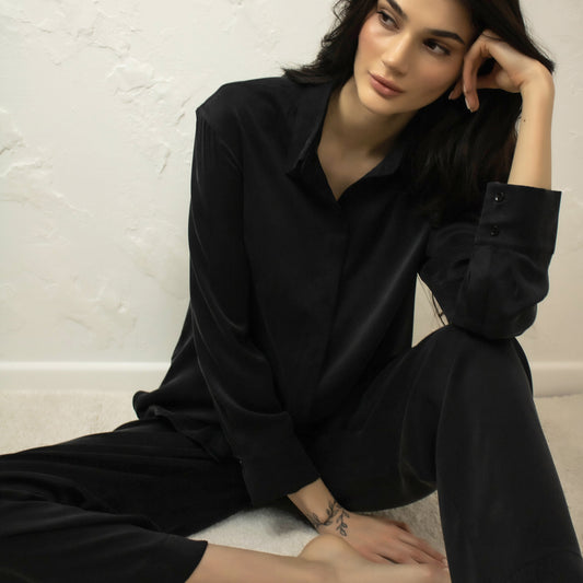Nokaya Luxury Silk Pyjamas for Women with long-sleeve shirt and pants. Washable Mulberry Silk  