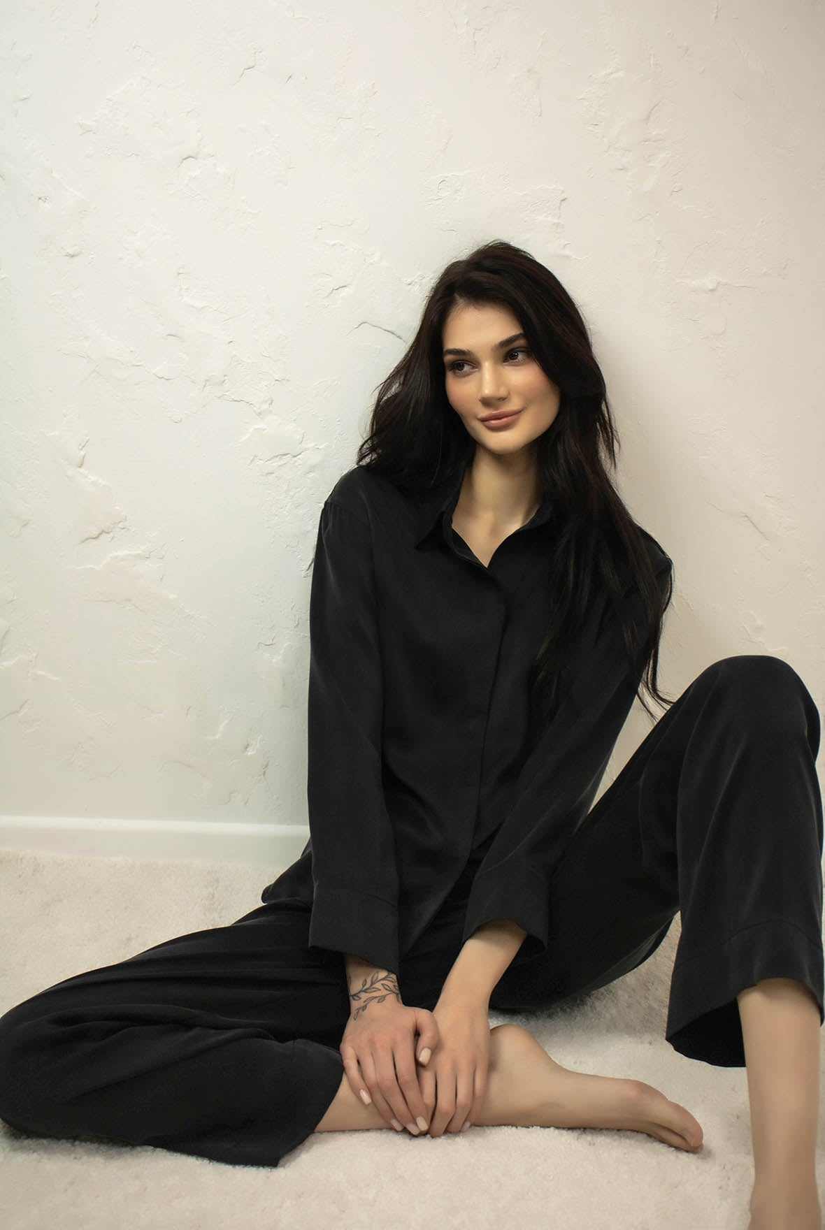 Black Silk Dreamscape Pyjama Shirt