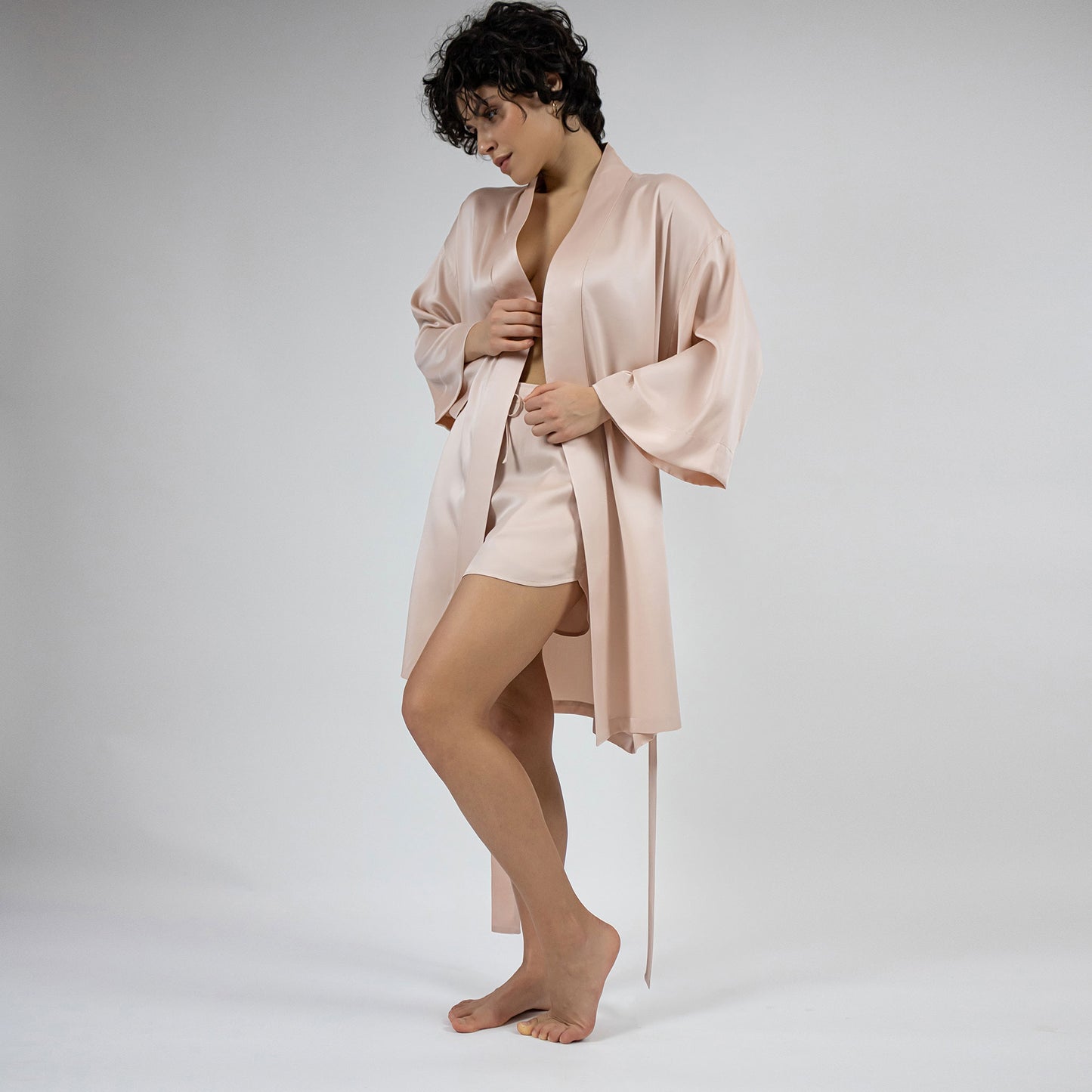 Women's silk sleepwear in Nokaya's pink. sandwashed 100% silk