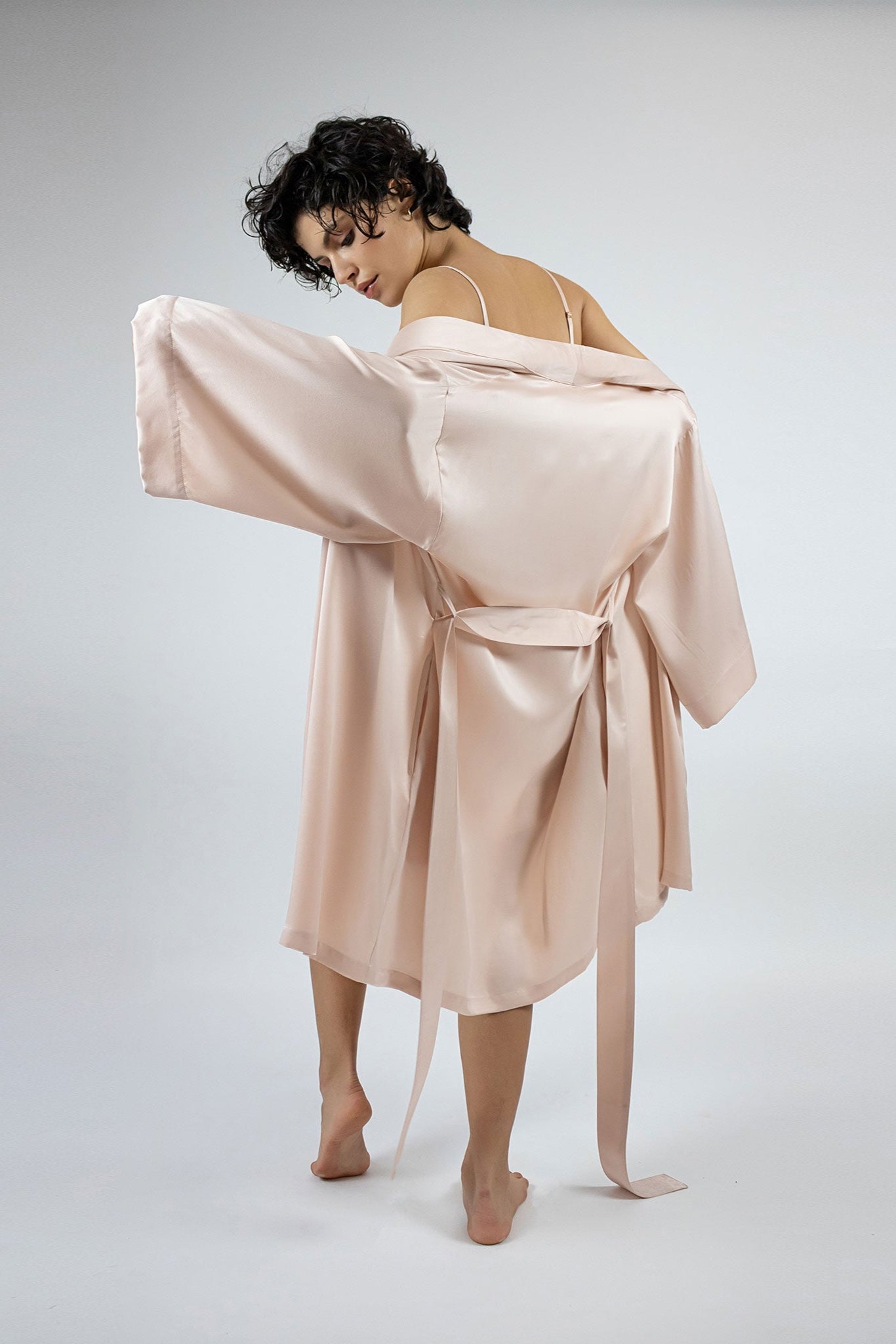 Silk Kimono Robe back view. Nokaya  Affordable silk pajamas