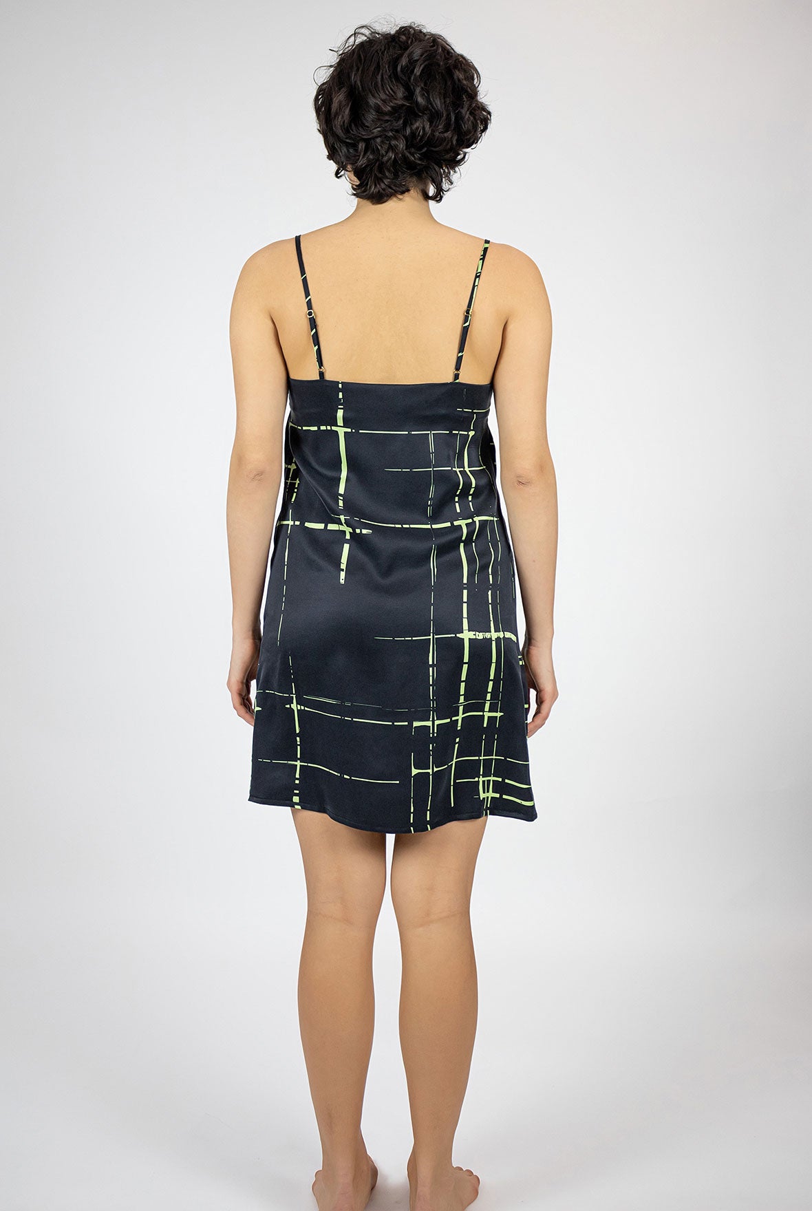 Silk Dreamscape Slip Dress Black Check