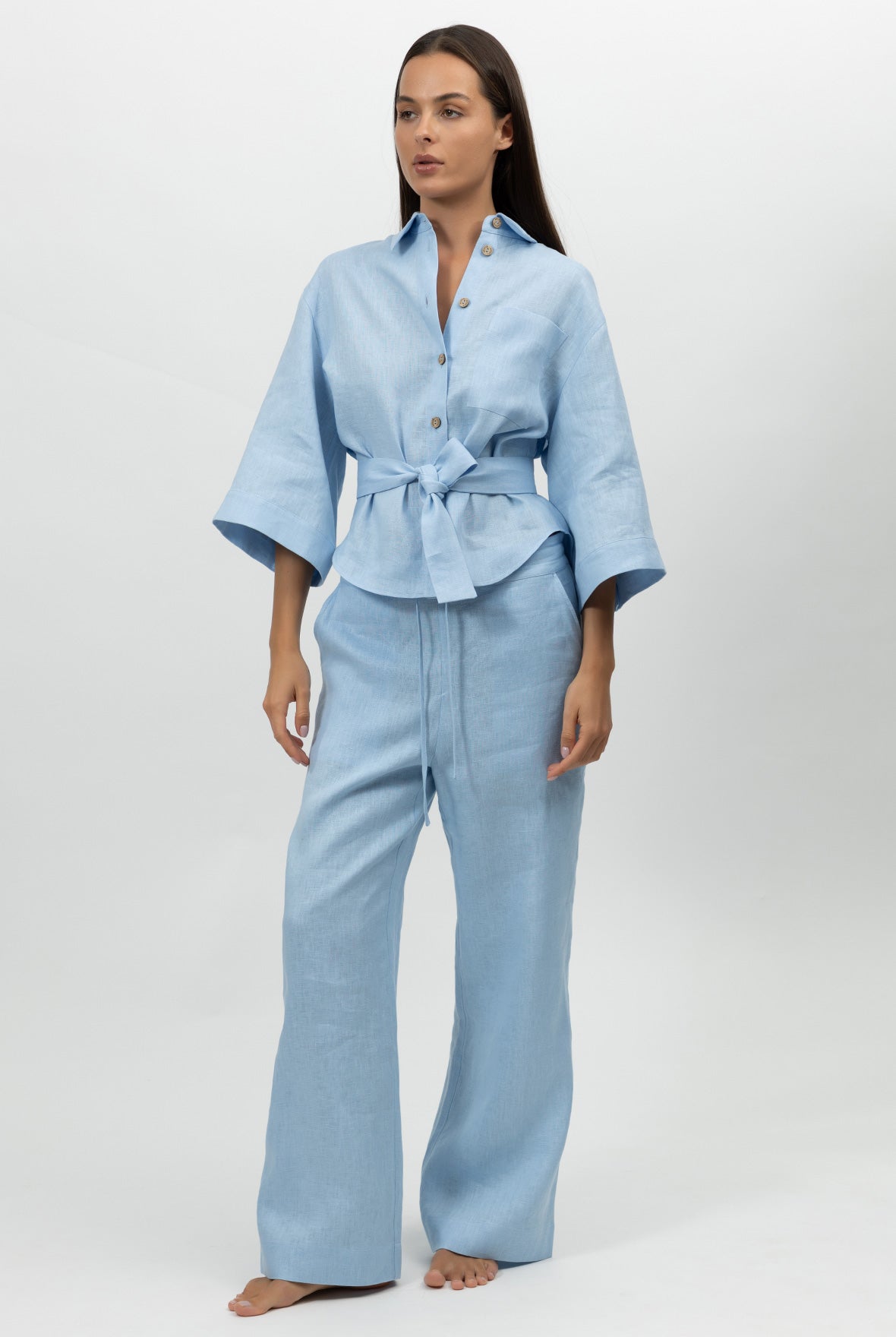 Blue Heavy Linen Wide-leg Pants Perfect Days
