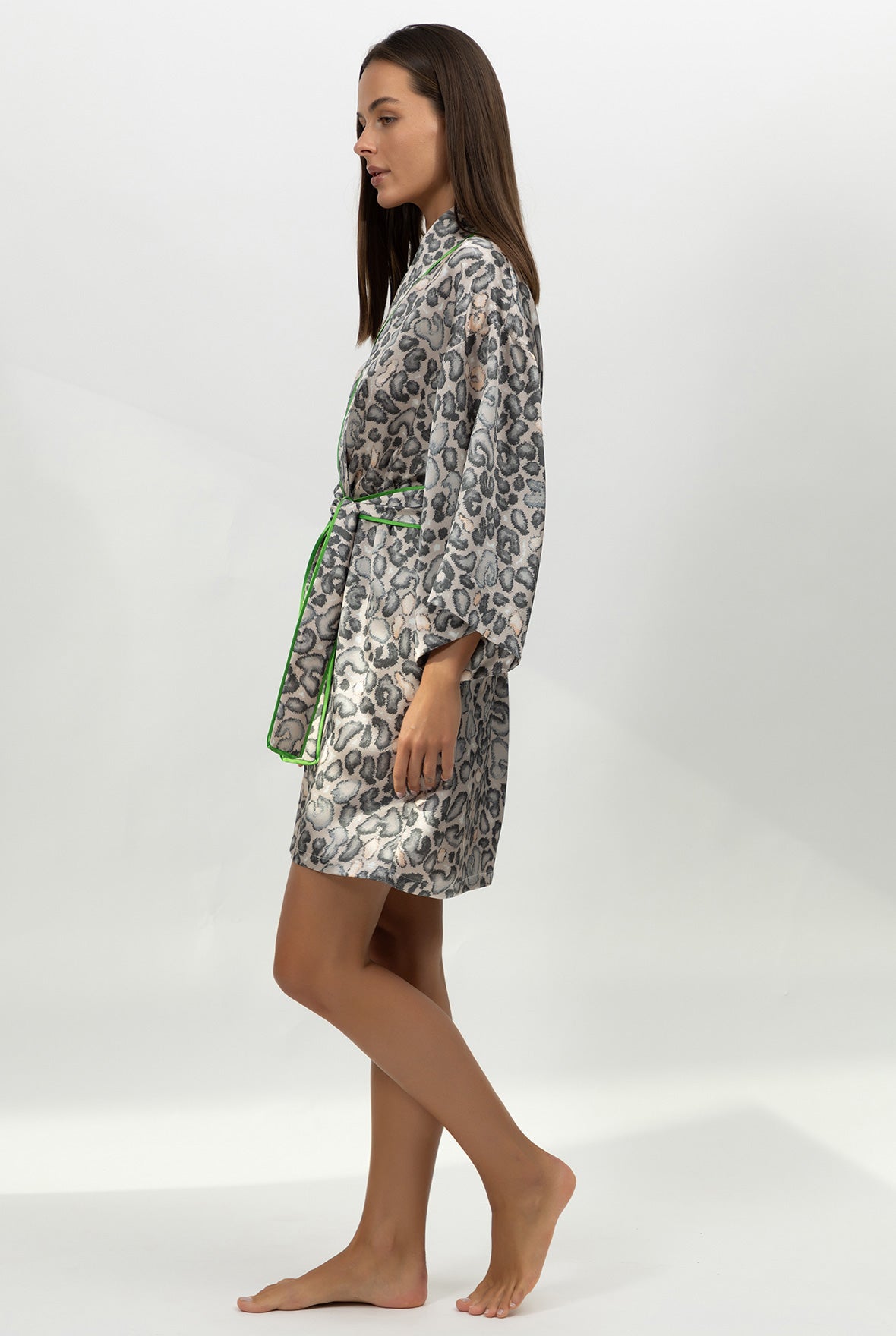 Silk Short Kimono Robe Animal Print
